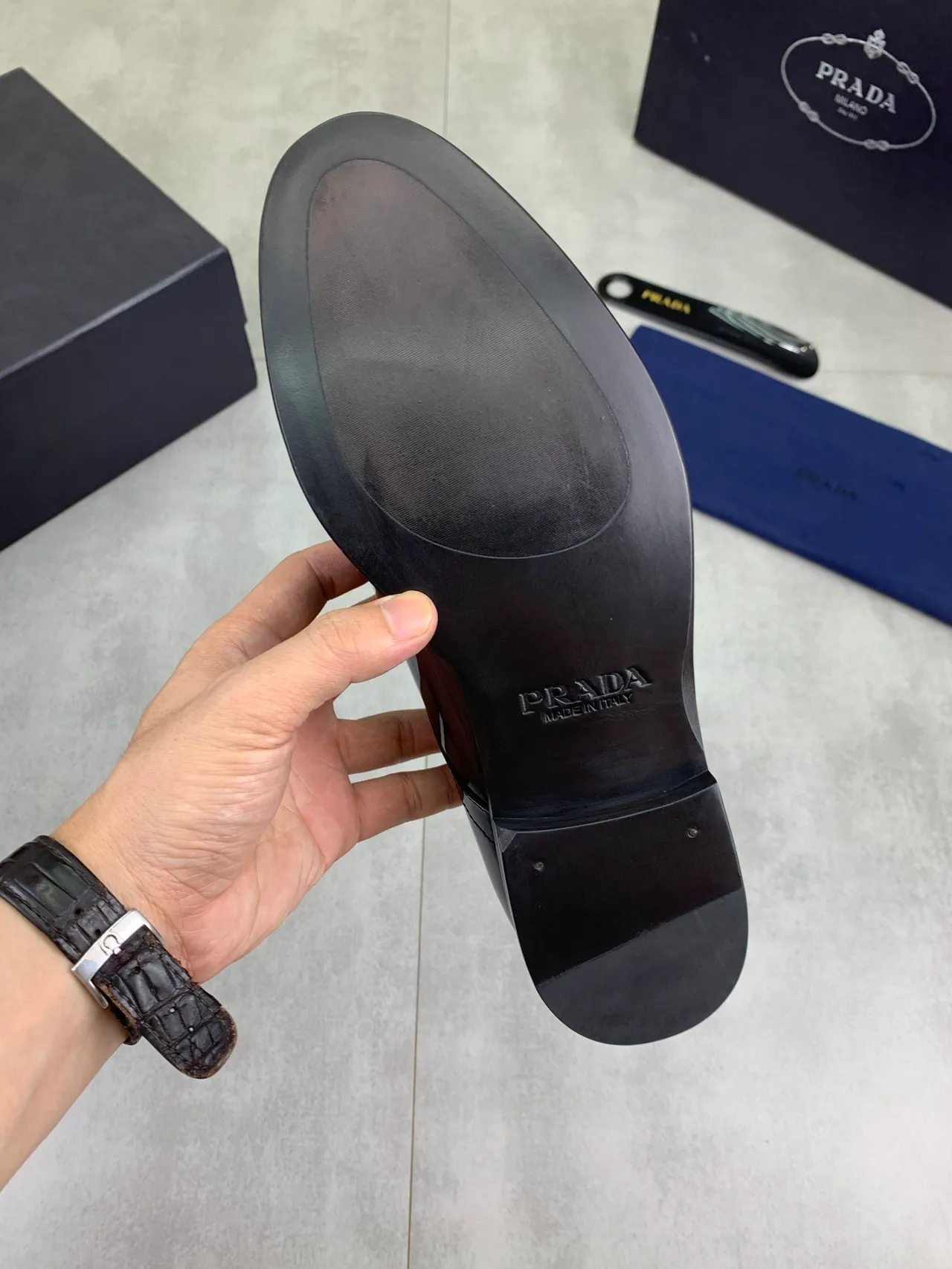 Prada Black Patent Leather Cap-Toe Oxford Shoes