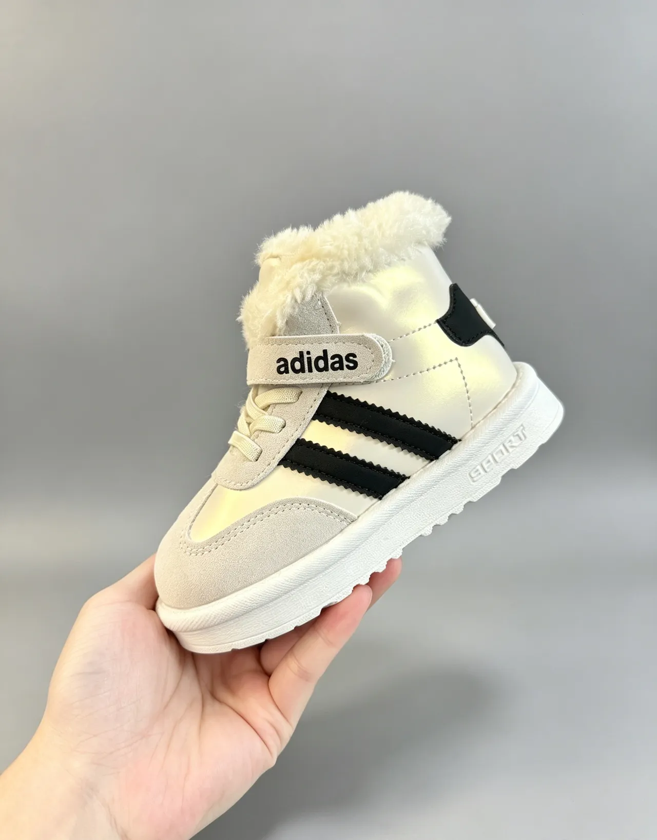 Adidas Brown White Fur-Lined Collar Three-Stripe Side Panel Snow Boots