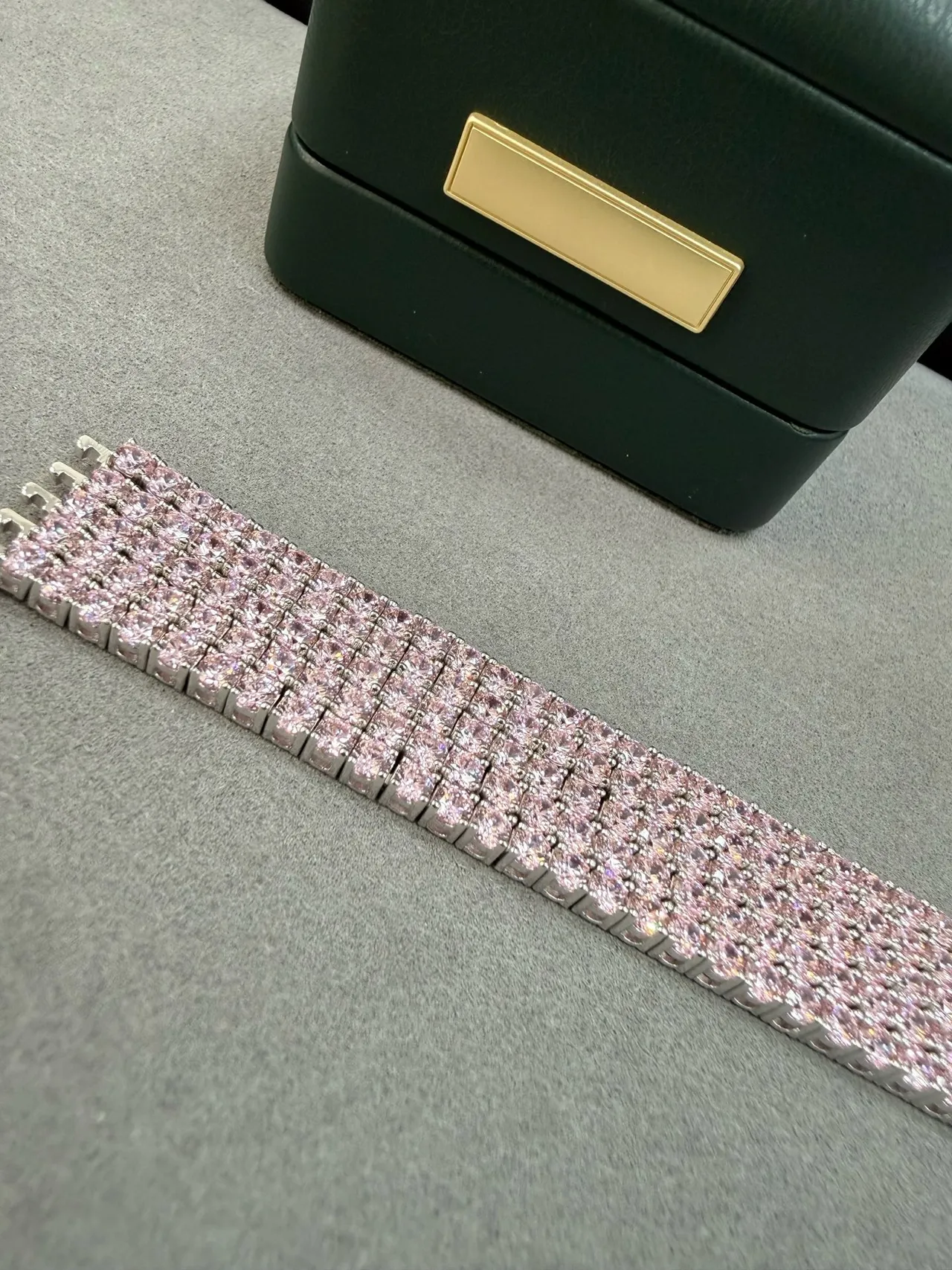 Tiffany & Co. Pink Silver Pavé-Set Gemstones Alternating Clear Stone Accents Bracelet