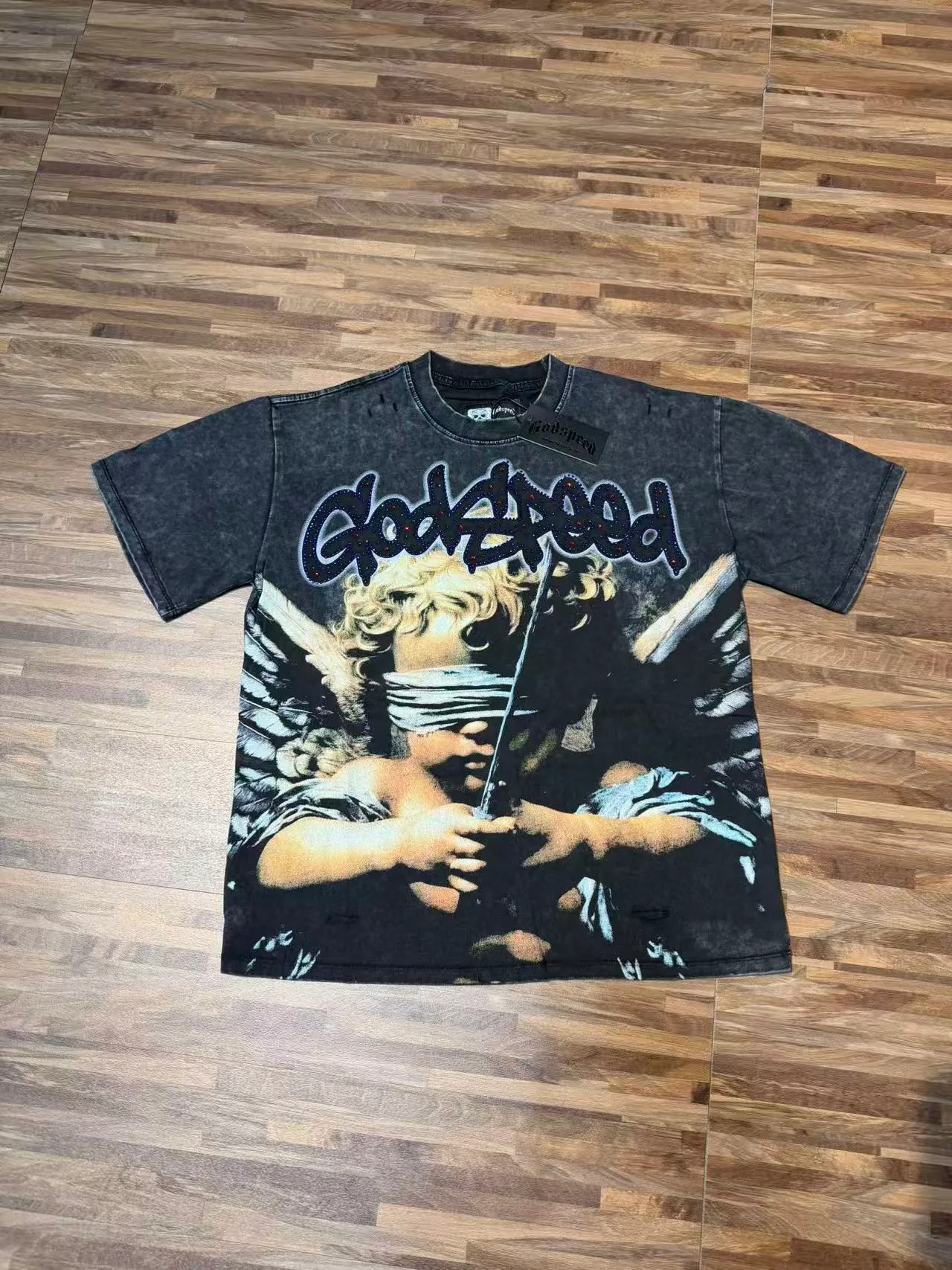 Godspeed Distressed Black Graphic Print T-Shirt