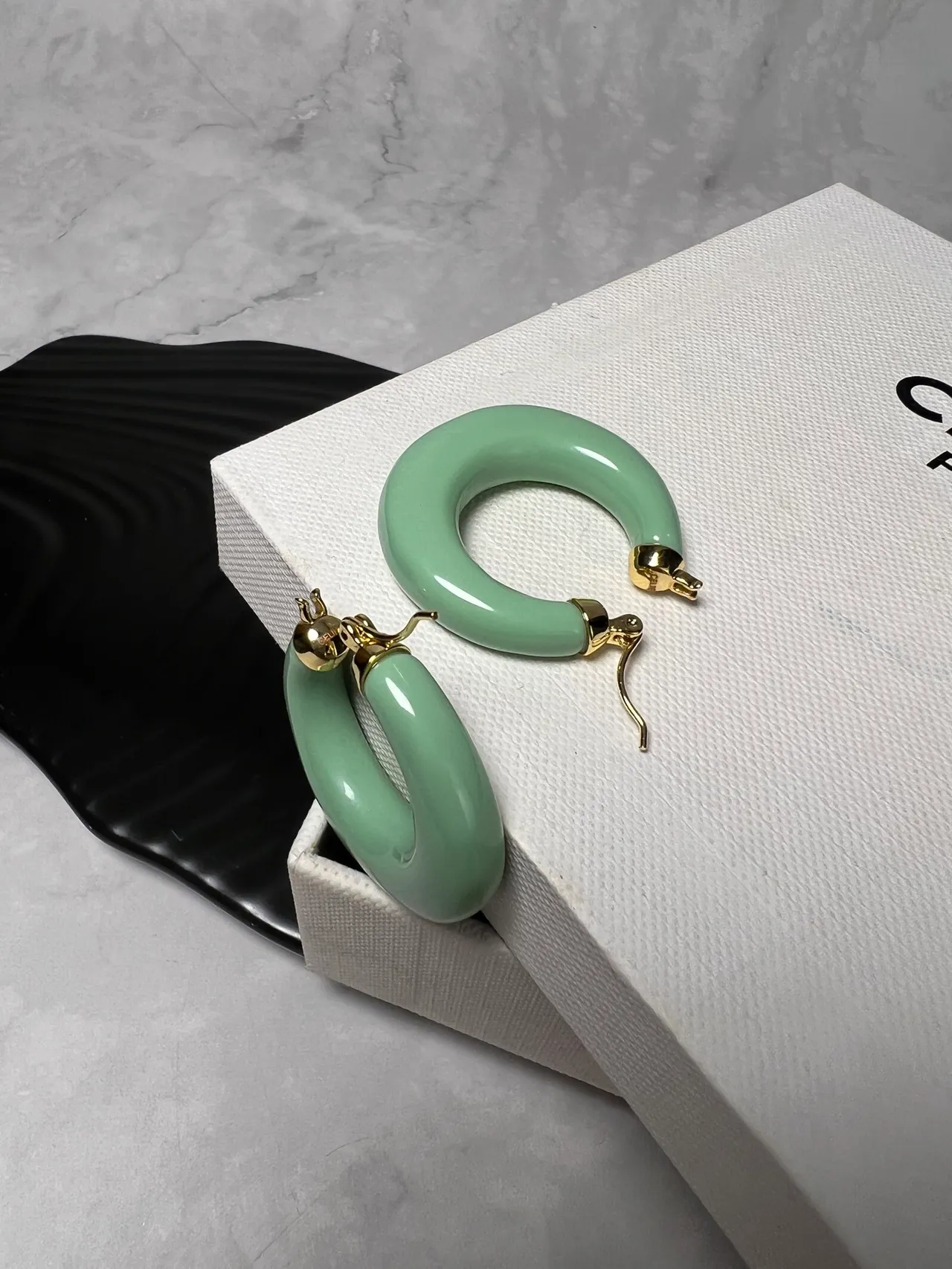 Celine Mint Green Enamel Hoop Earrings