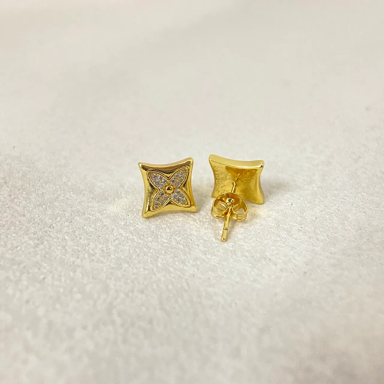 Square Pavé Crystal Four-Petal Floral Stud Earrings