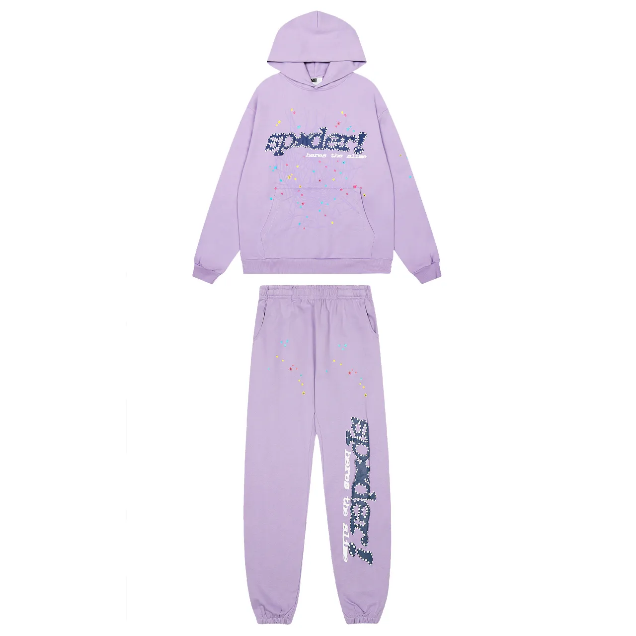 Sp5der Spider! Here's The Slime Blue Multicolor Oversized Fit Graphic-Print Tracksuit
