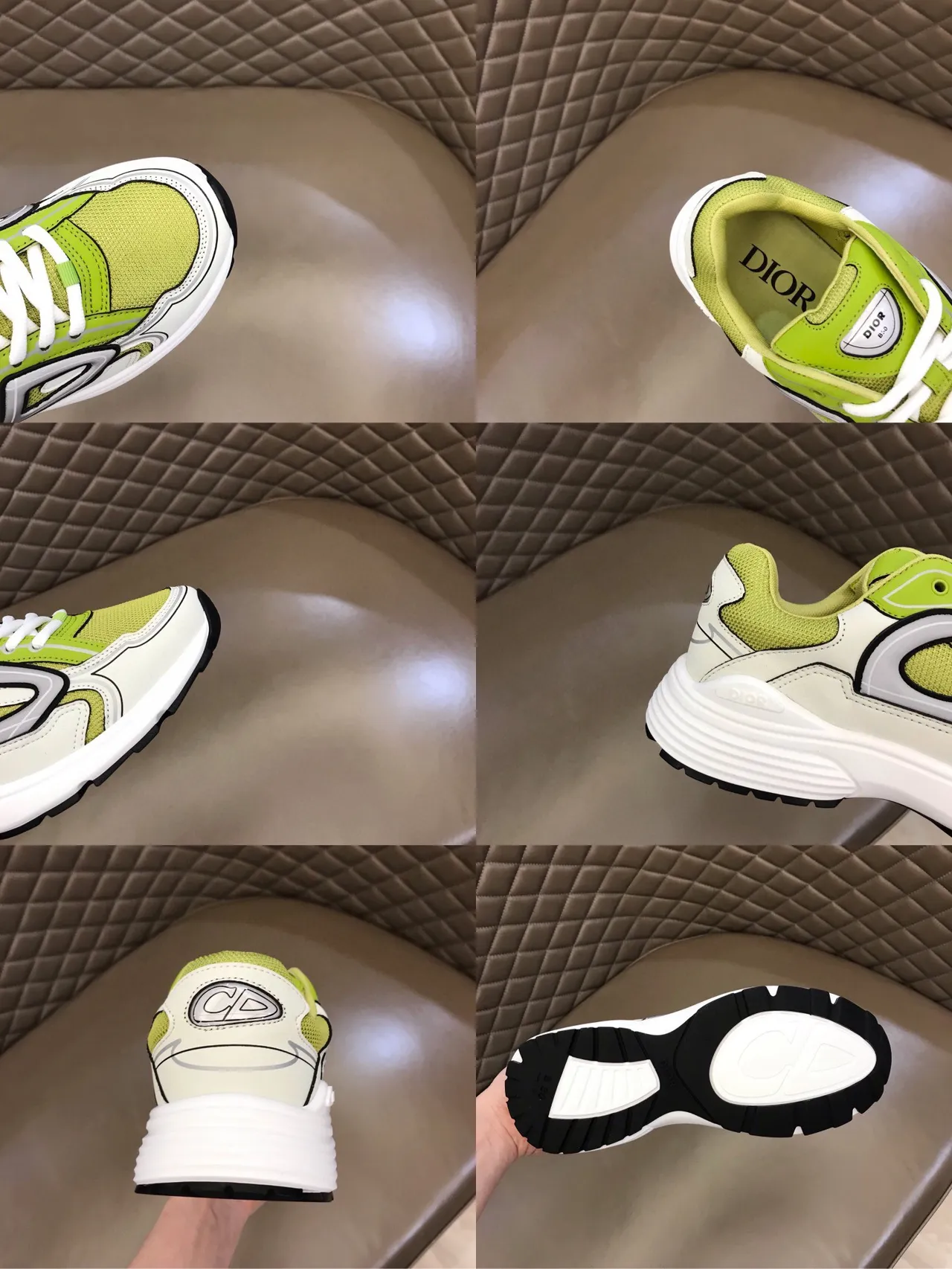 Dior Green Beige Platform Sole Oversized Logo Graphic Chunky Sneakers