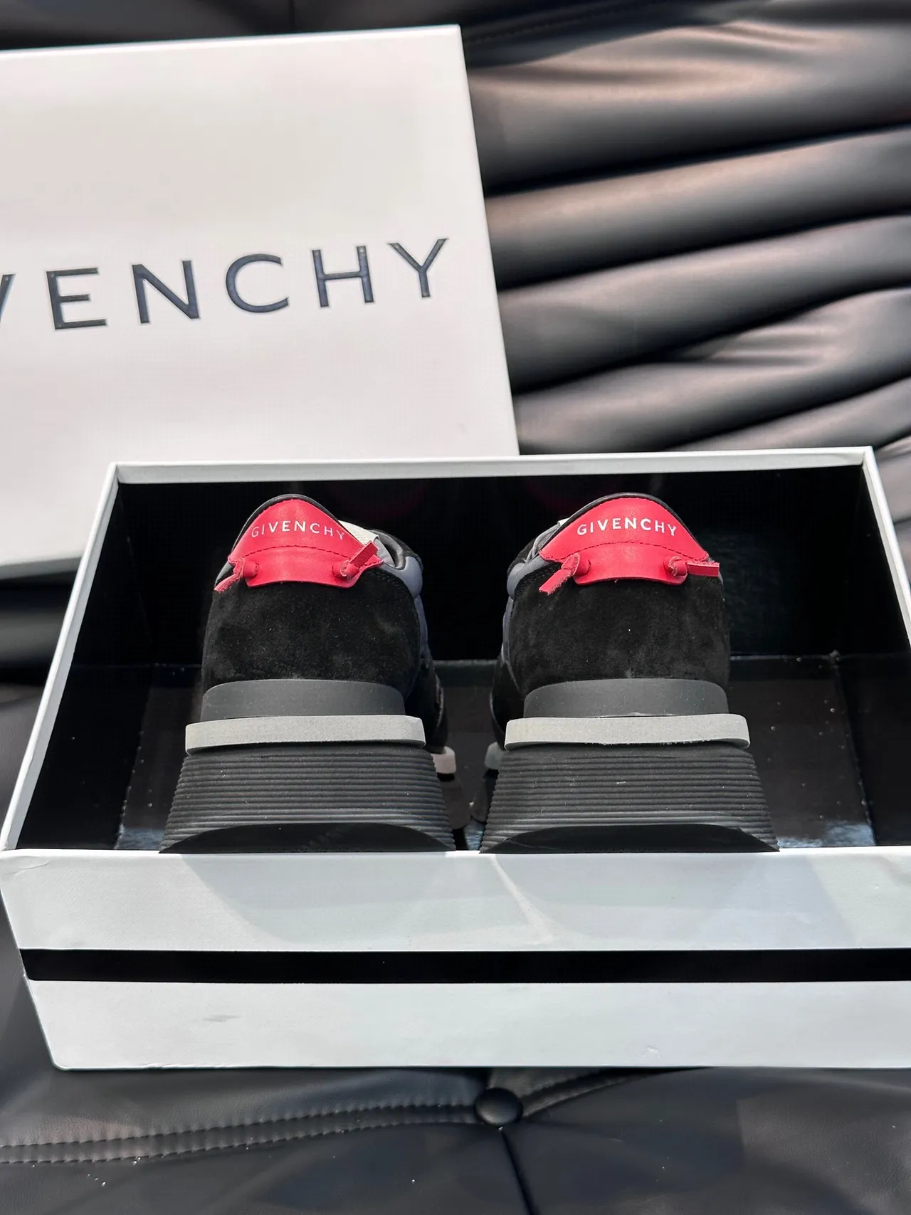 Givenchy Runner Black Red Platform Sole Mixed-Material Upper Chunky Sneakers