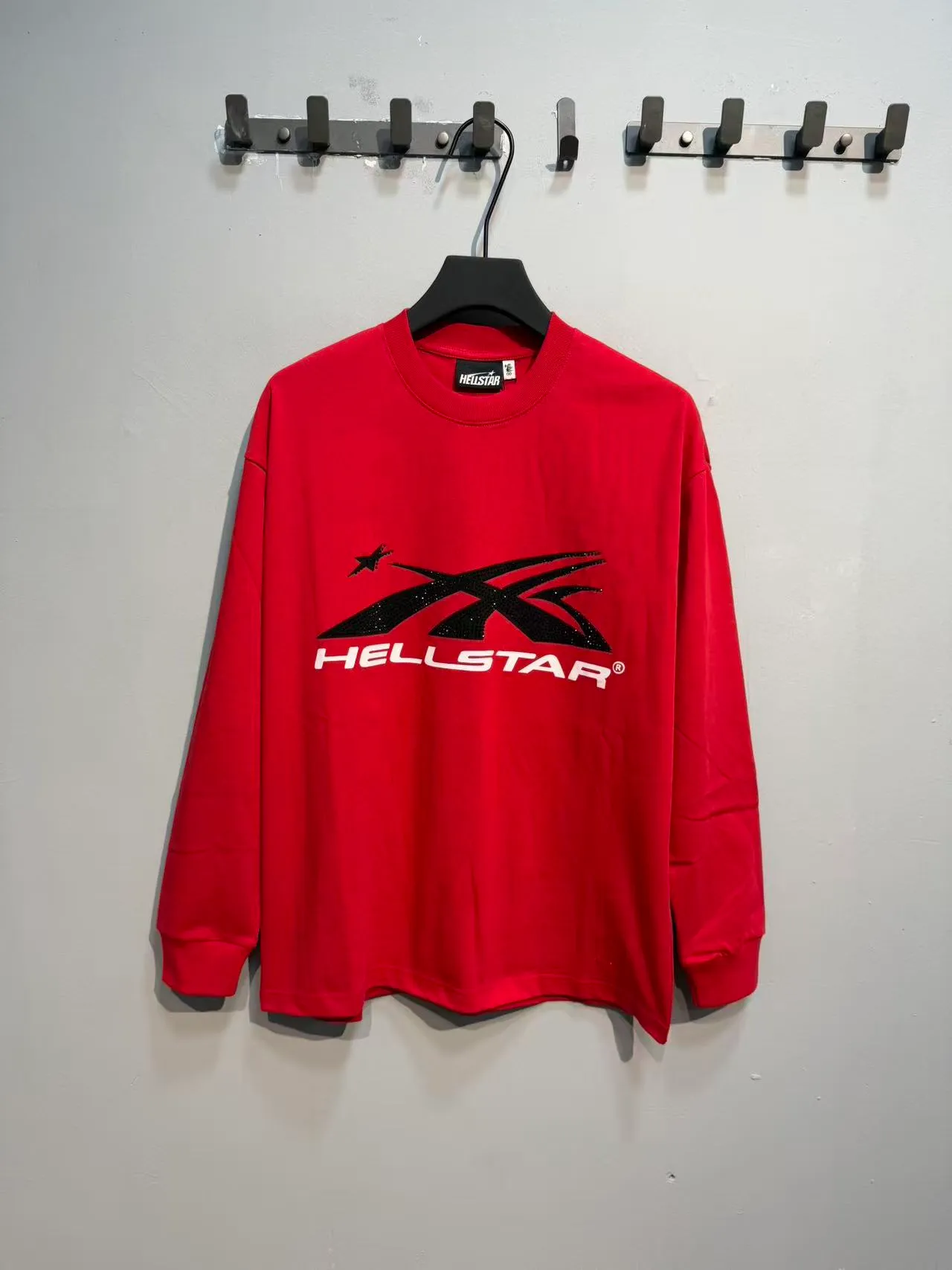 Hellstar Graphic-Print Red Long-Sleeve Crewneck Sweater