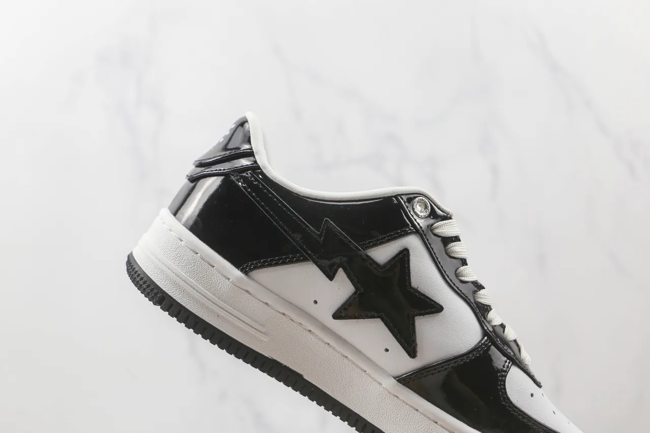 A Bathing Ape BAPE STA Black and White Patent Leather Lifestyle Sneakers