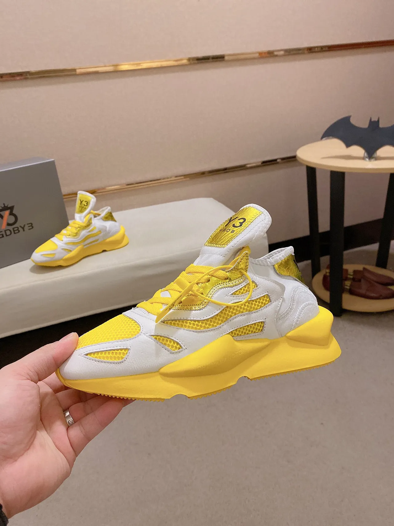 Y-3 Runner White and Yellow Chunky Sneakers