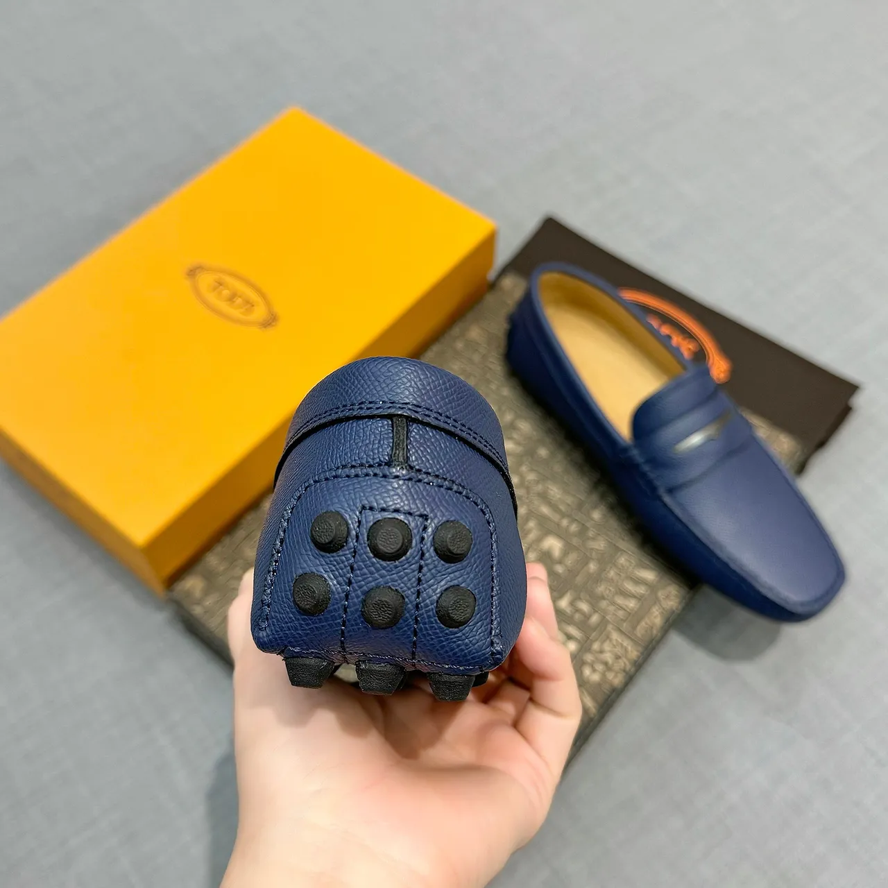 Tod's Gommino Loafer Navy Blue Pebbled Leather Slip-On Loafers