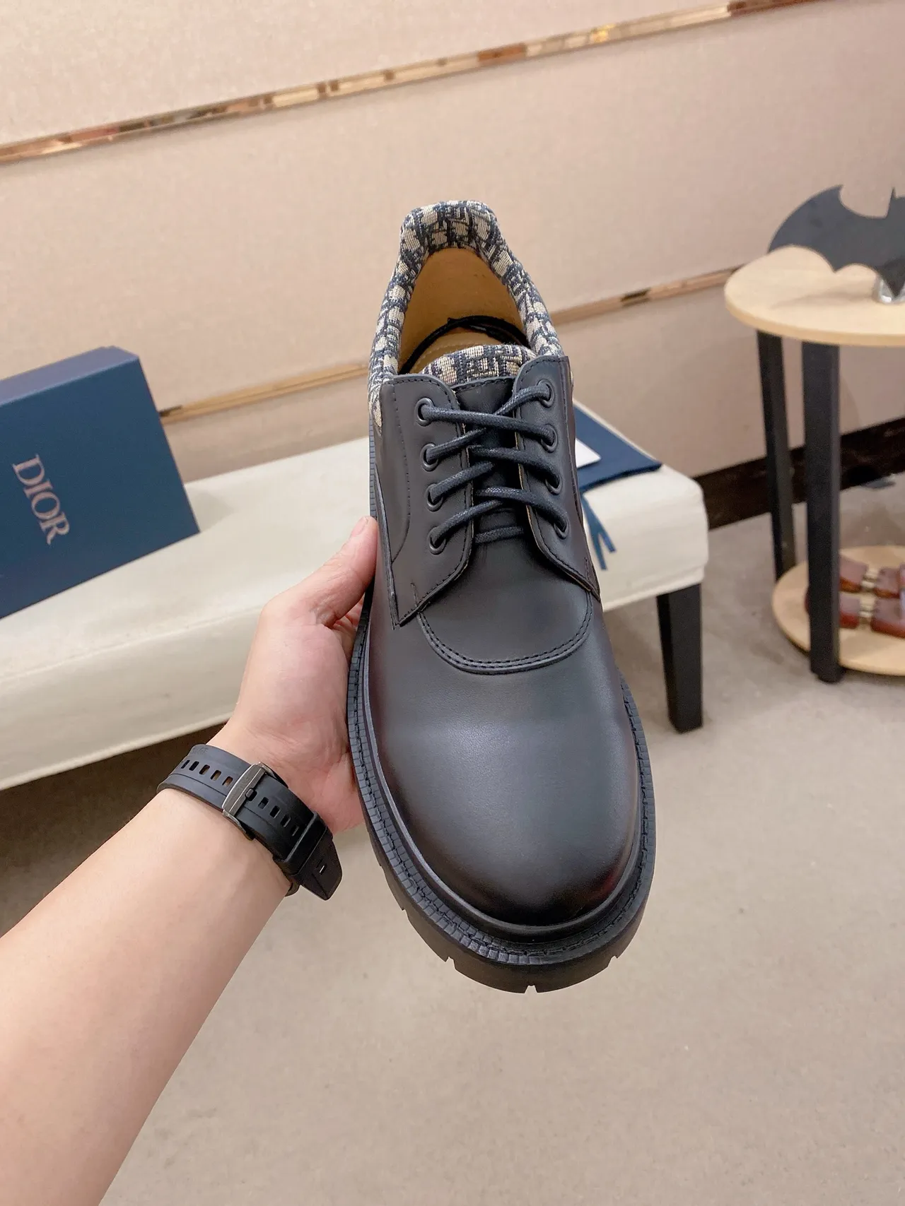 Dior B27 Gray Beige Matte Leather Upper Chunky Lug Sole Oxford Shoes