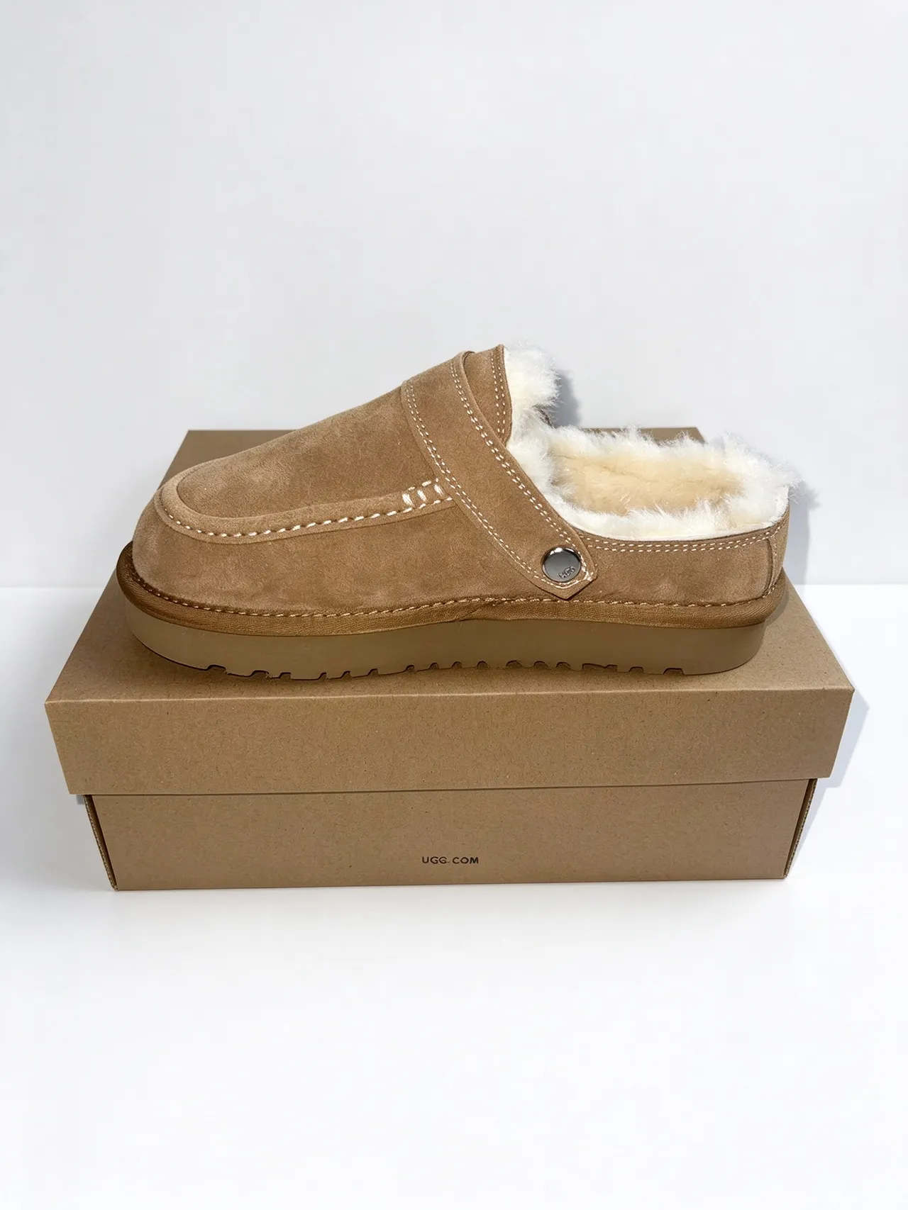 UGG Beige White Suede Upper Shearling-Lined Loafer