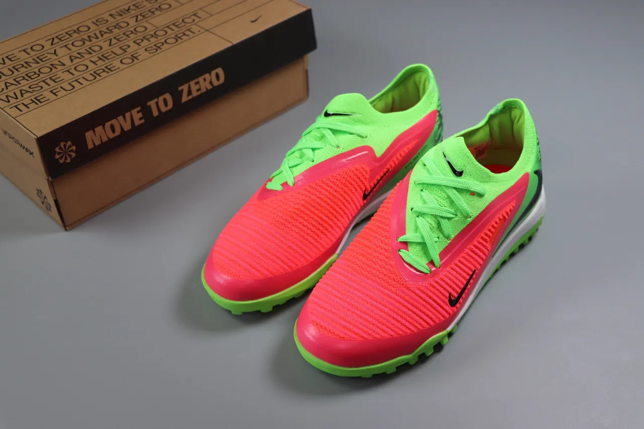 Nike Pink Green Low-Cut Synthetic Overlay Cage Artificial-Grass Soccer Shoes