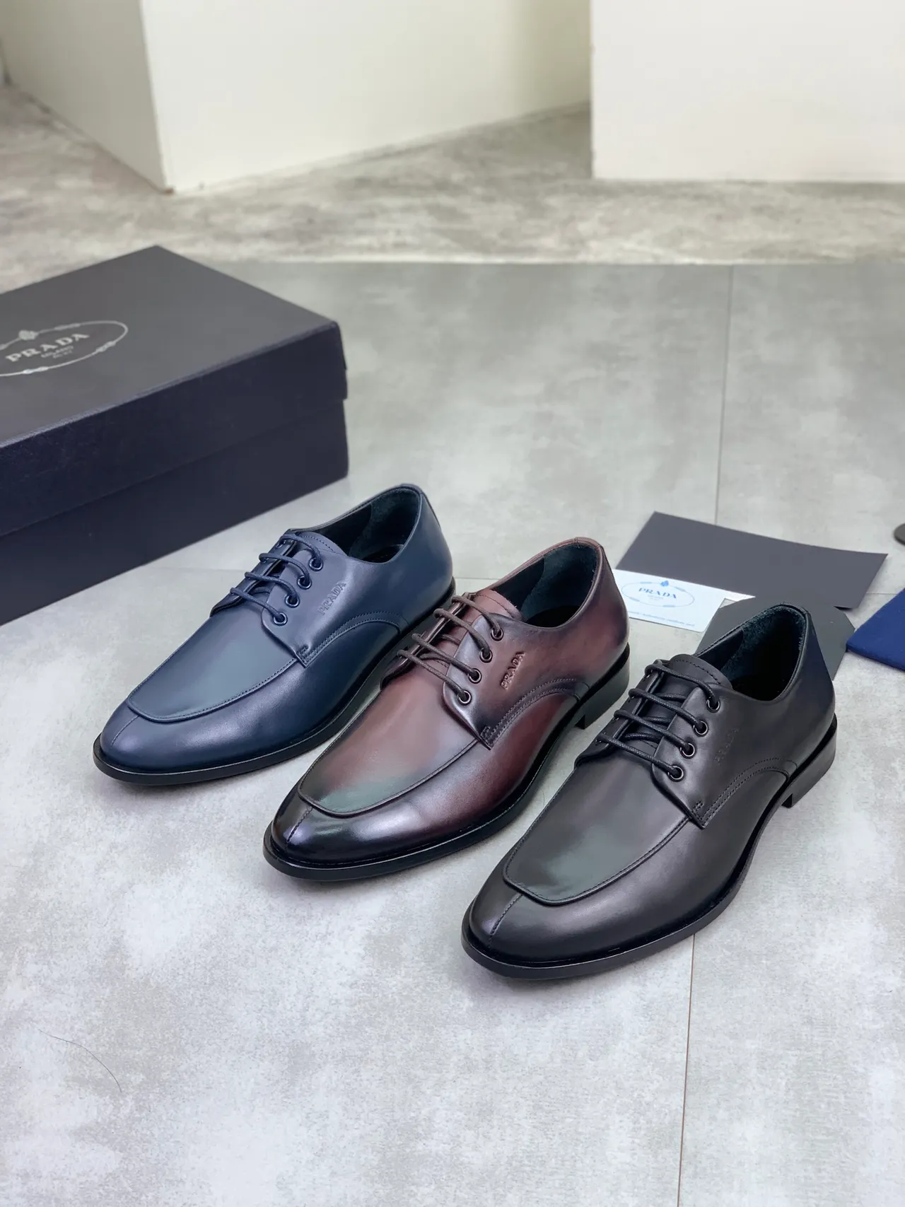Prada Navy Blue Cap-Toe Oxford Shoes
