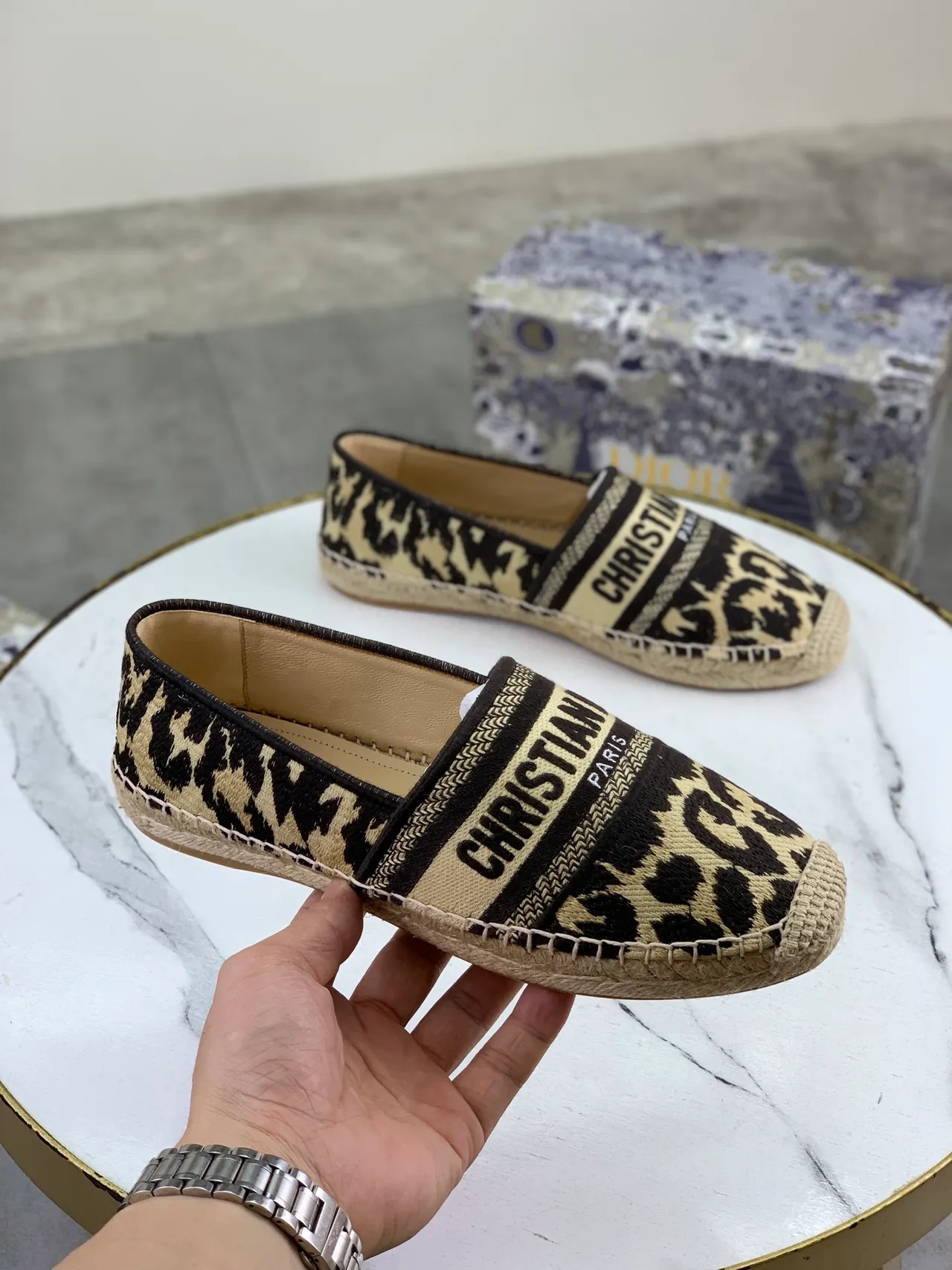 Dior J'Adior Leopard-Print Slip-On Espadrille Boat Shoes