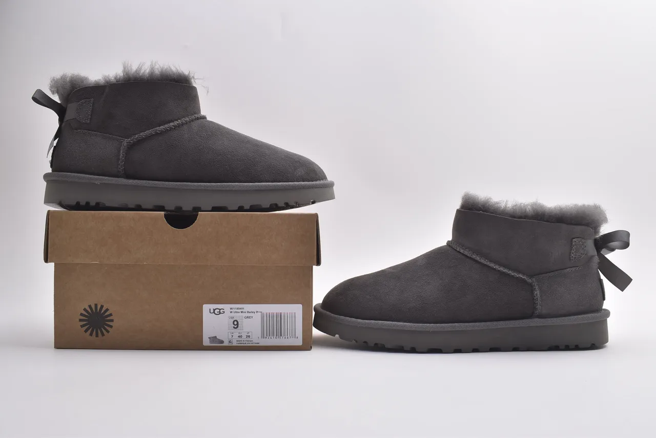 UGG Classic Mini Bailey Bow Charcoal Gray Snow Boots