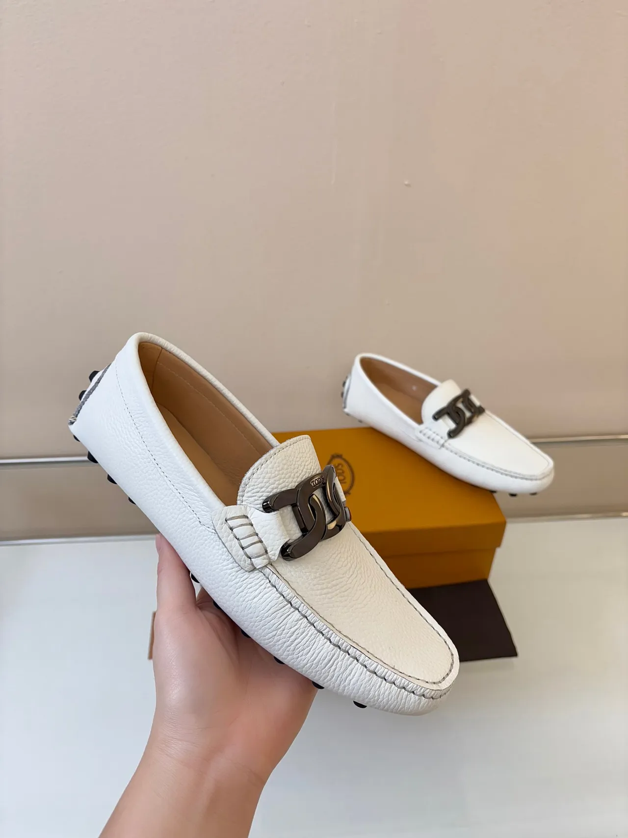 Tod's Gommino Horsebit Loafer White Pebbled Leather Loafers