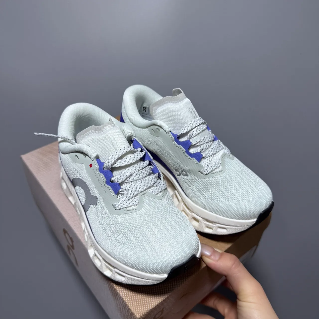 On Blue Purple Engineered Mesh Upper Segmented CloudTec Midsole Running Shoes