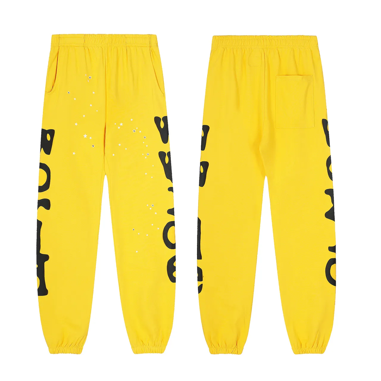 Sp5der Yellow Black Oversized Hoodie Graphic-Print Joggers Tracksuit