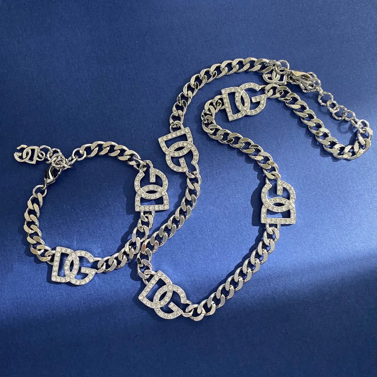 Gold Silver Curb Chain Pavé Crystal Charms Bracelet