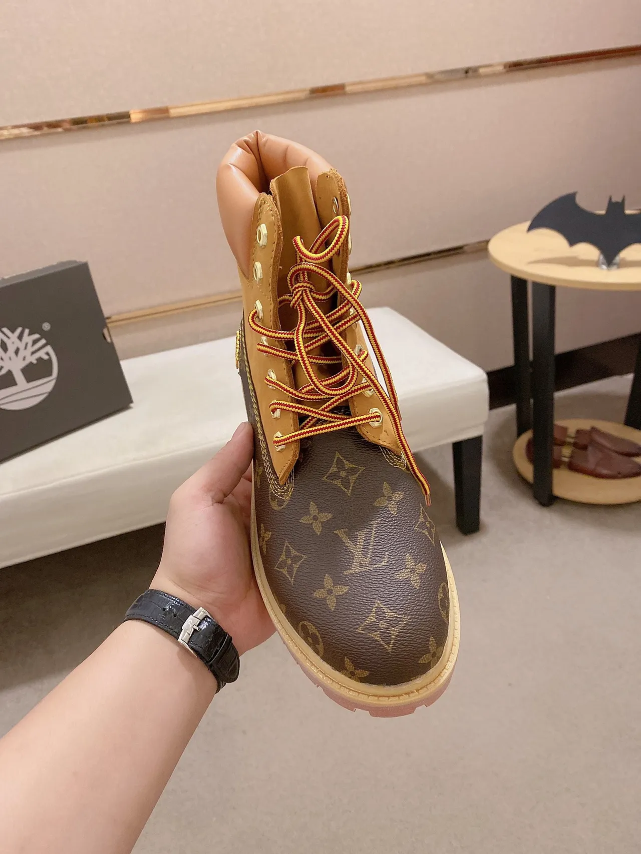 Timberland Premium 6-Inch Monogram Canvas and Tan Leather Work Boot