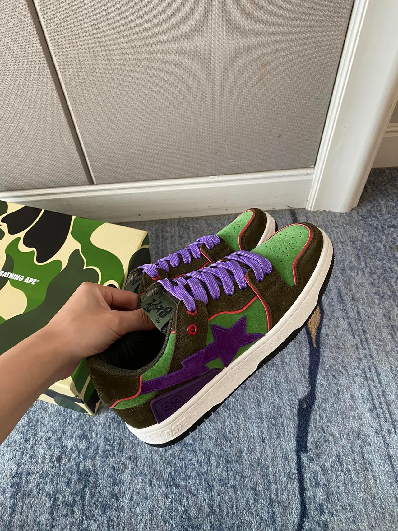 A Bathing Ape BAPE STA Army Green Purple Low-Top Suede And Textile Upper Lifestyle Sneakers