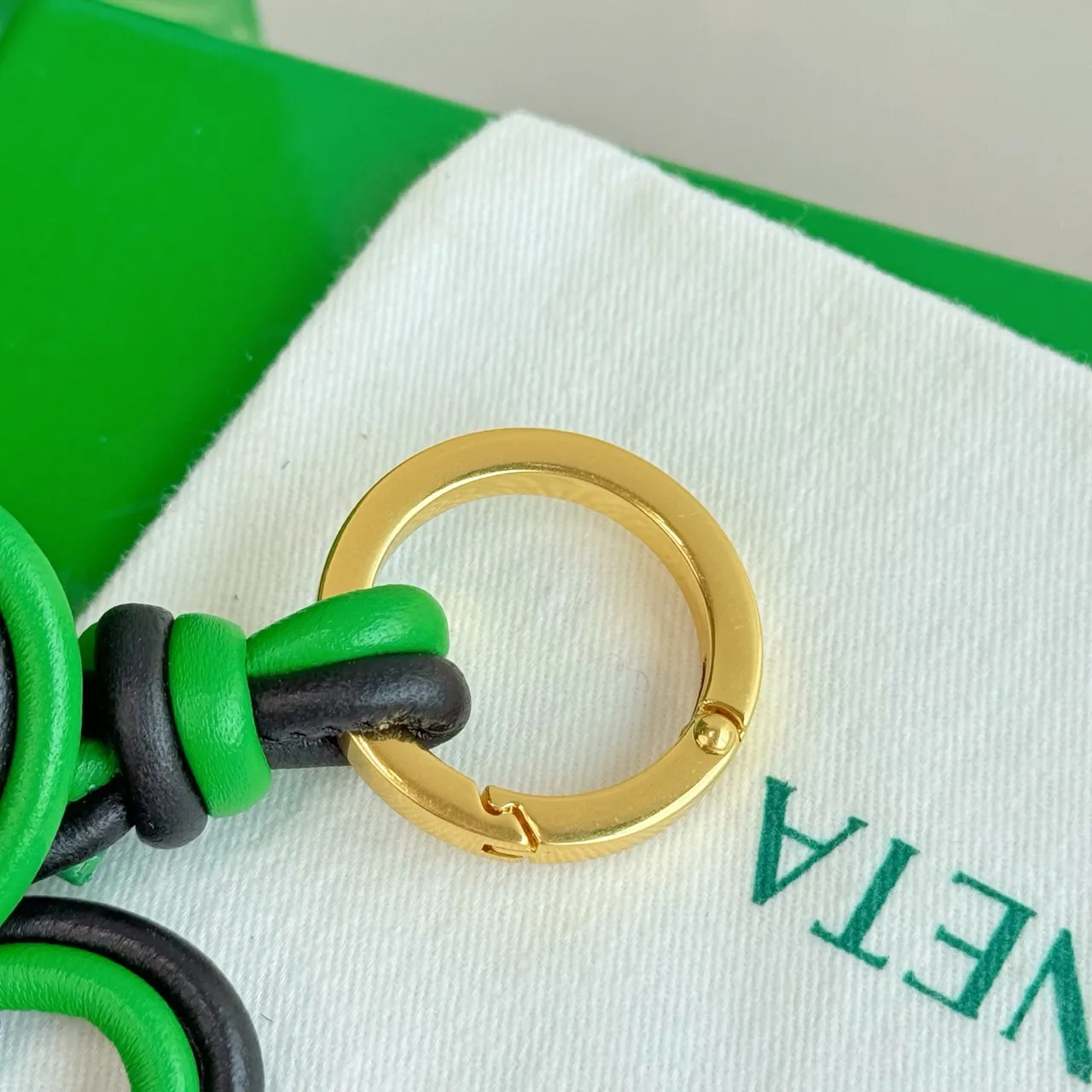Bottega Veneta Knot Leather Keychain Green and Black Bracelet