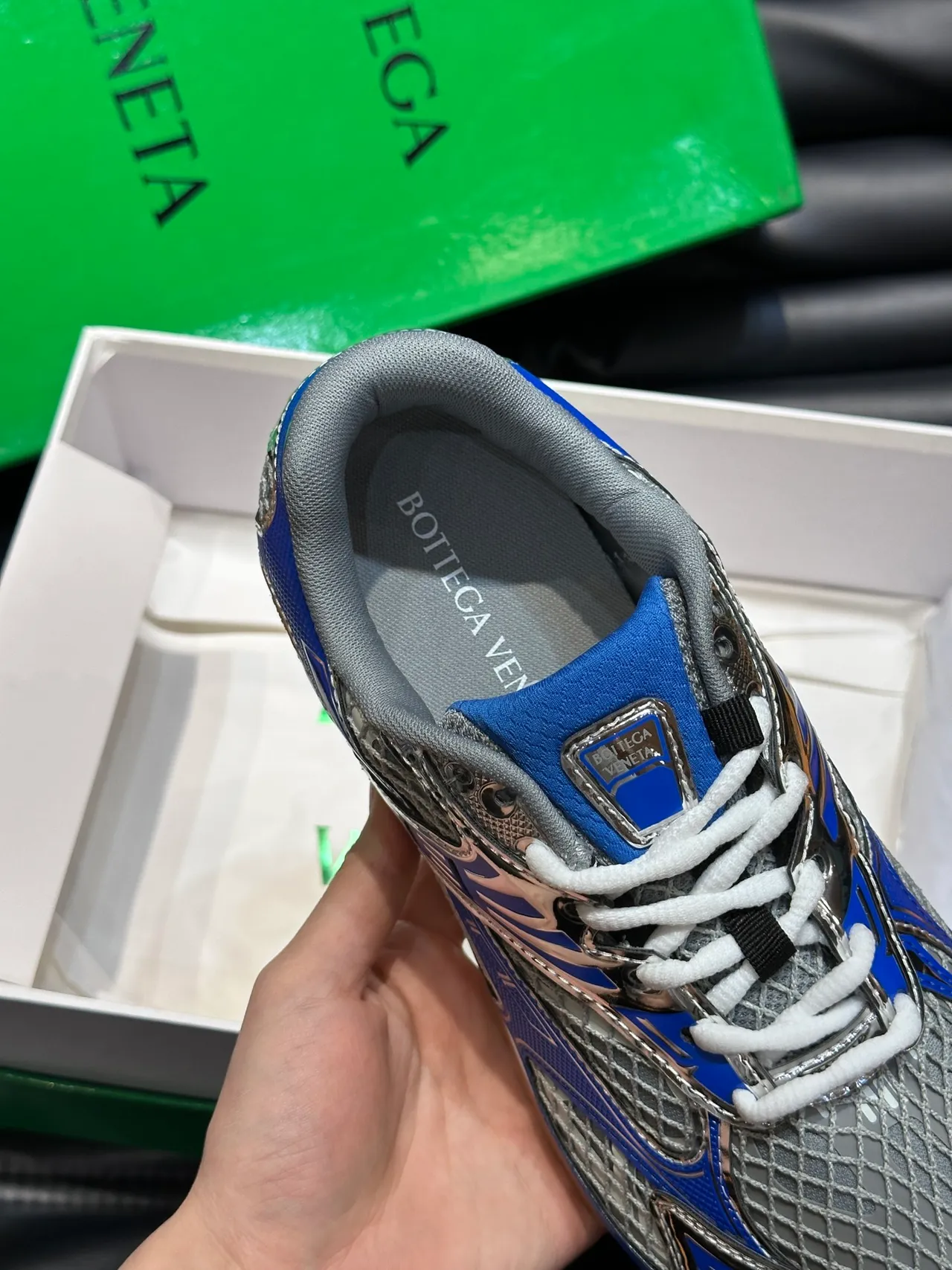 ASICS Blue Silver Mesh Upper Metallic Overlays Running Shoes