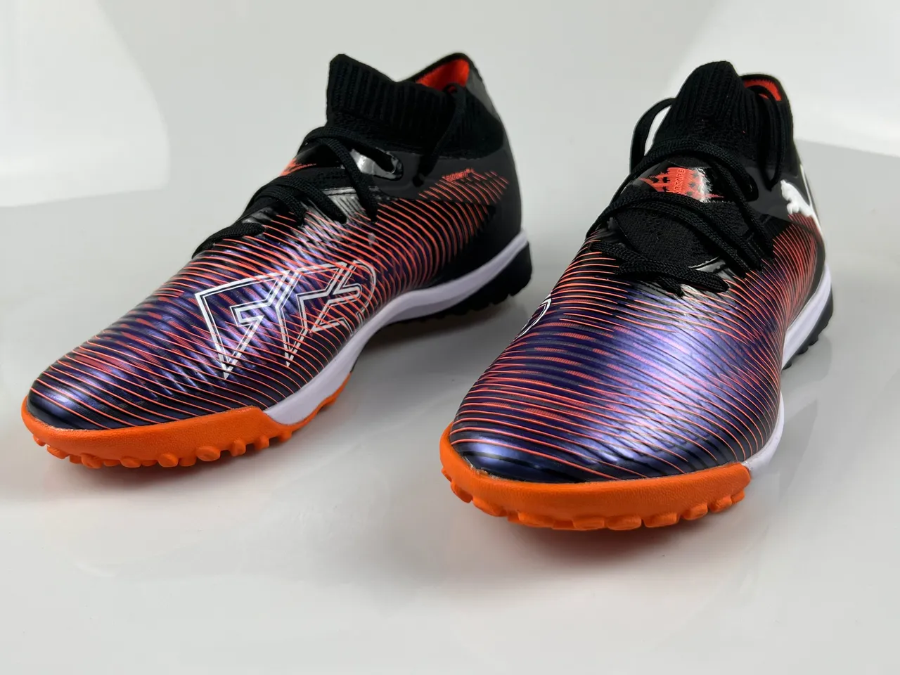 Puma Black Multicolor Knit Sock-Fit Collar Iridescent Striped Upper Turf Soccer Shoes