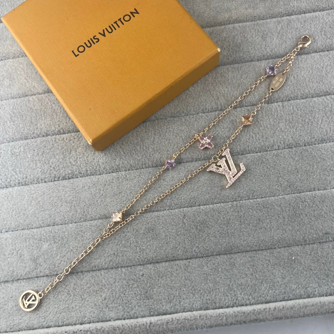 Louis Vuitton Gold Silver Chain-Link Crystal-Embellished Bracelet