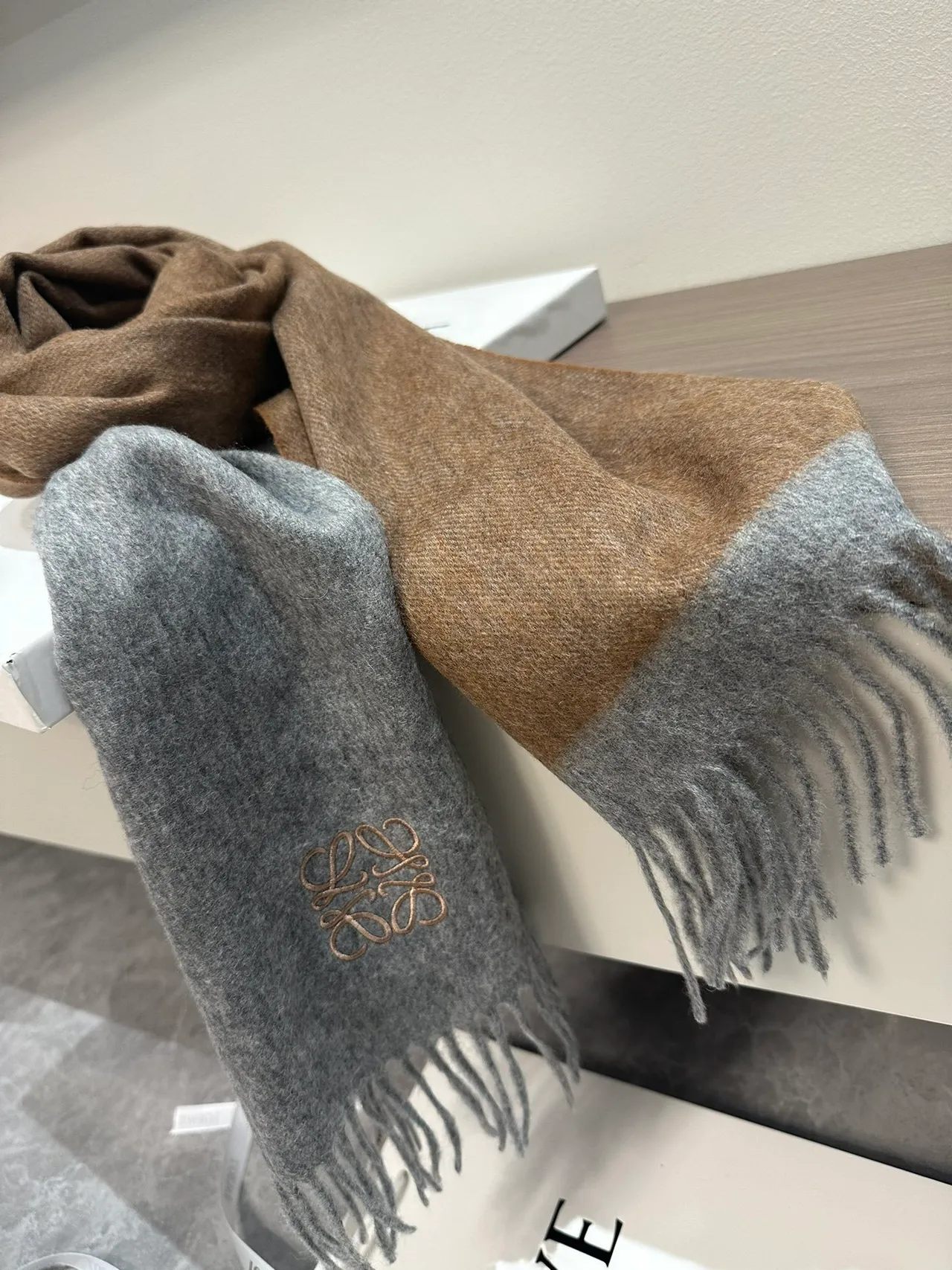 Loewe Anagram Embroidered Gray Cashmere Scarf