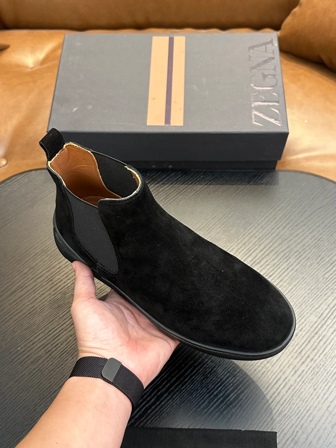 Zegna Black Suede Chelsea Boots
