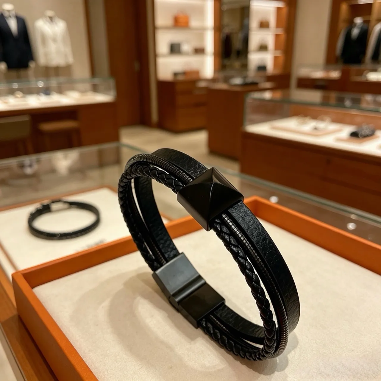 Black Multi-Strand Braided Leather Bracelet
