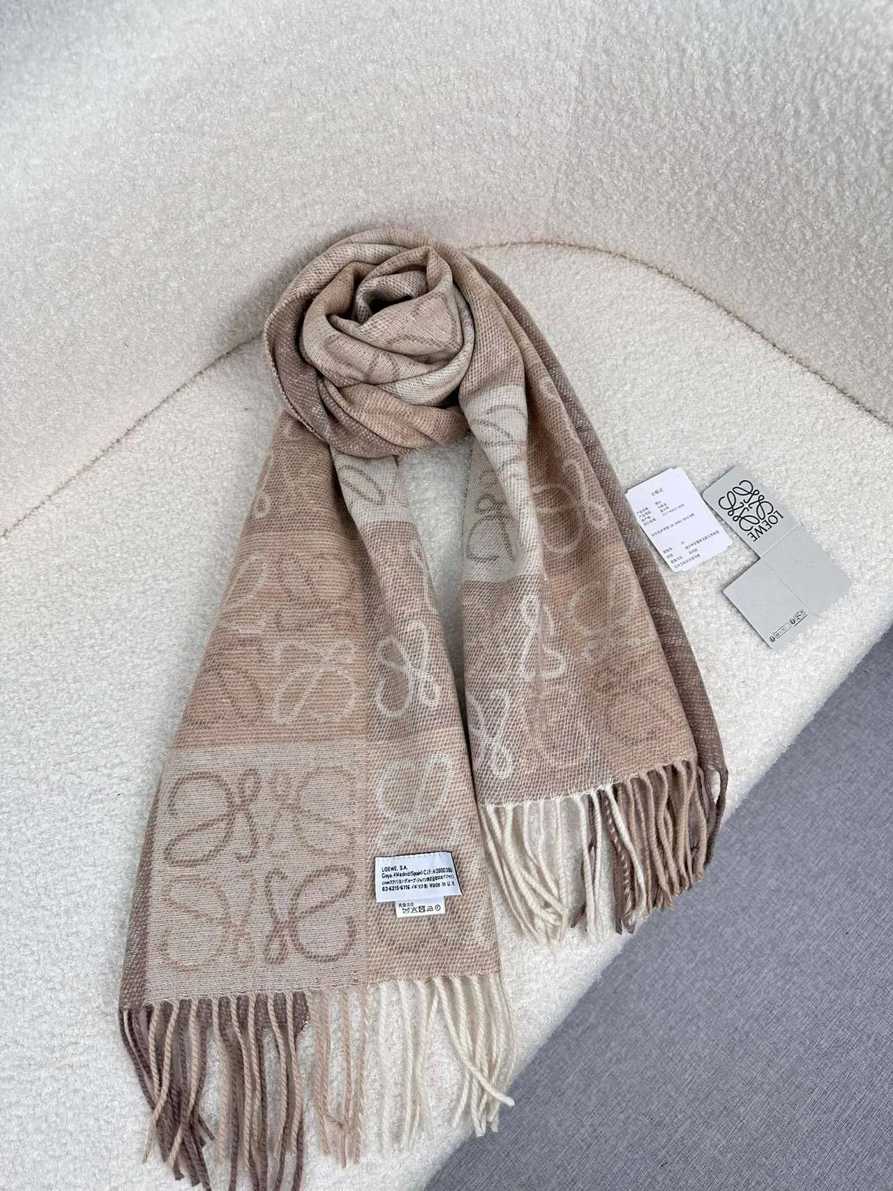 Loewe Anagram Monogram Tonal Beige Cashmere Scarf