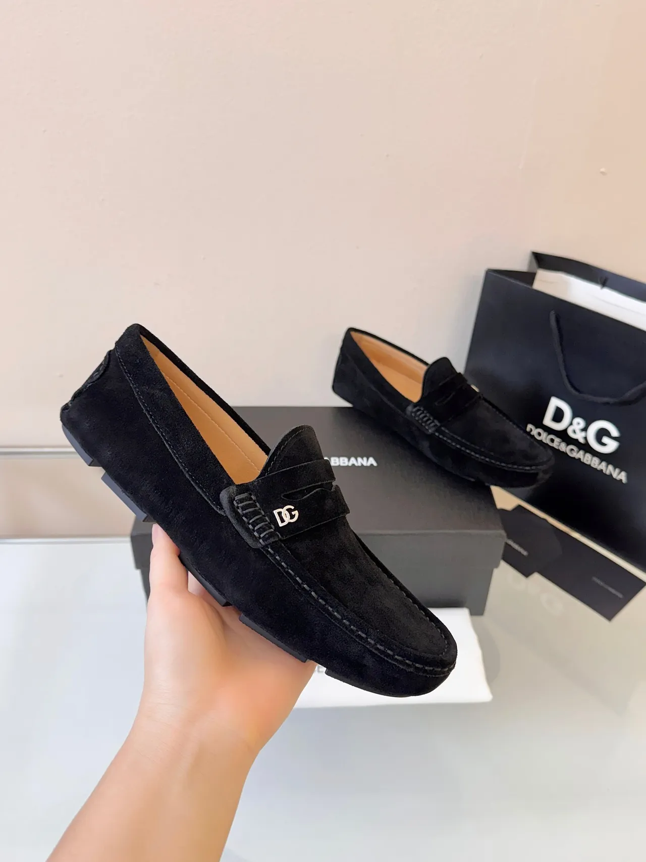 Dolce & Gabbana DG Logo Suede Penny Loafer