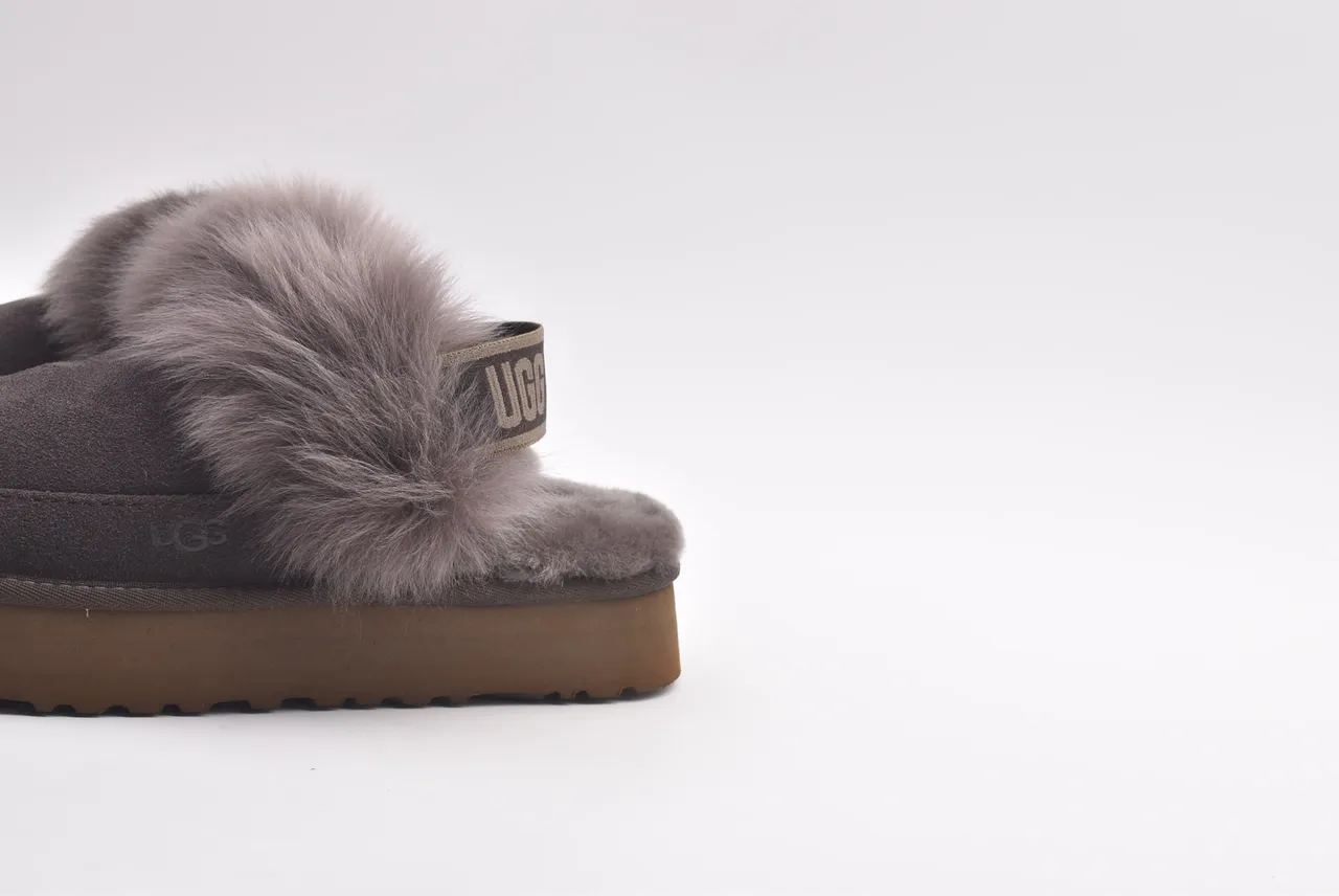 UGG Gray Brown Platform Sole Fur-Trimmed Slippers