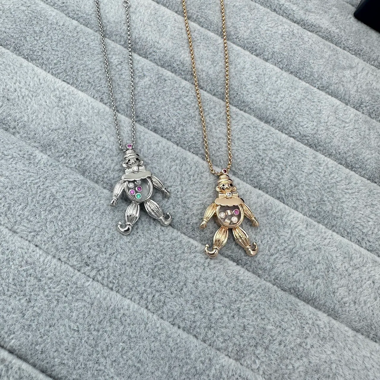 Silver Gold Clown-Shaped Pendant Gem-Set Torso Necklace