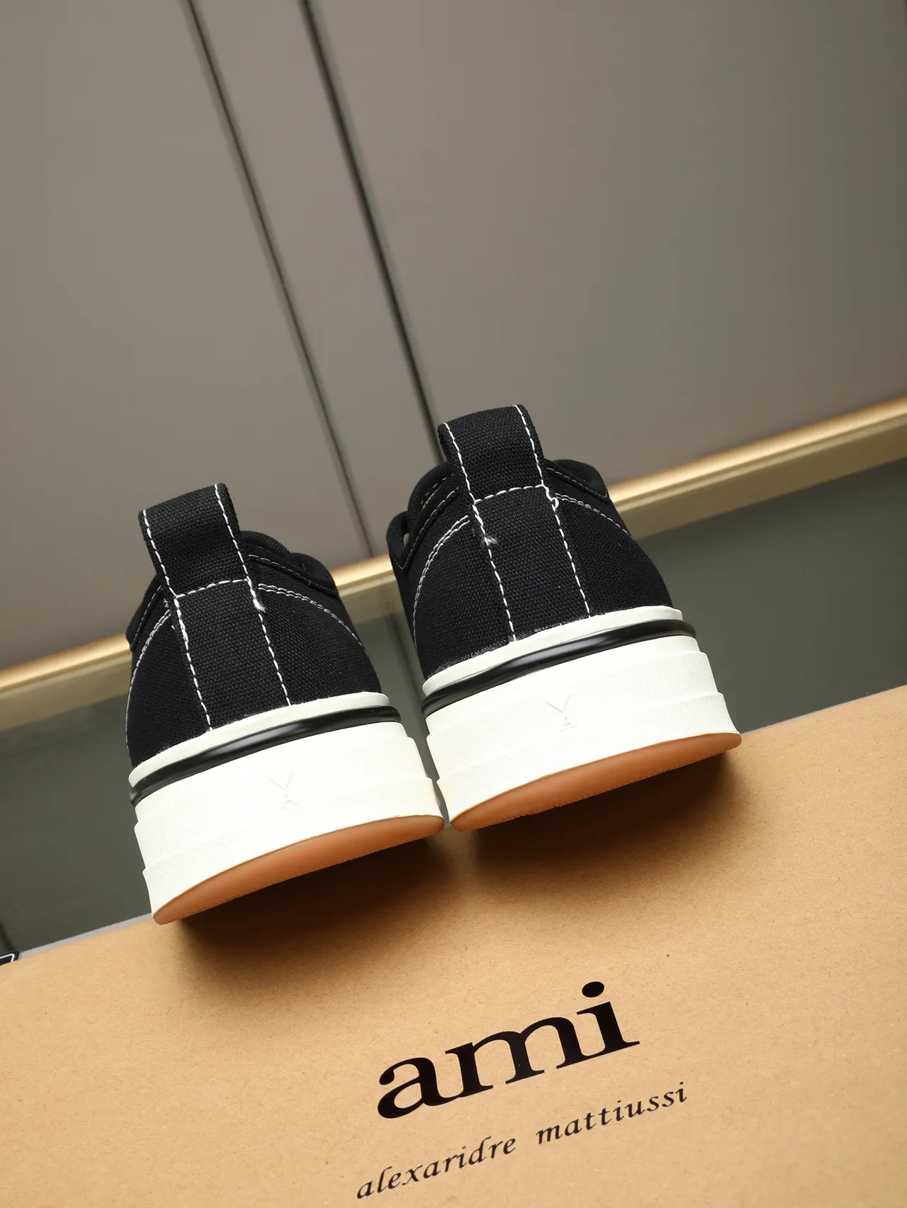 AMI Paris Black Canvas Platform Lifestyle Sneakers