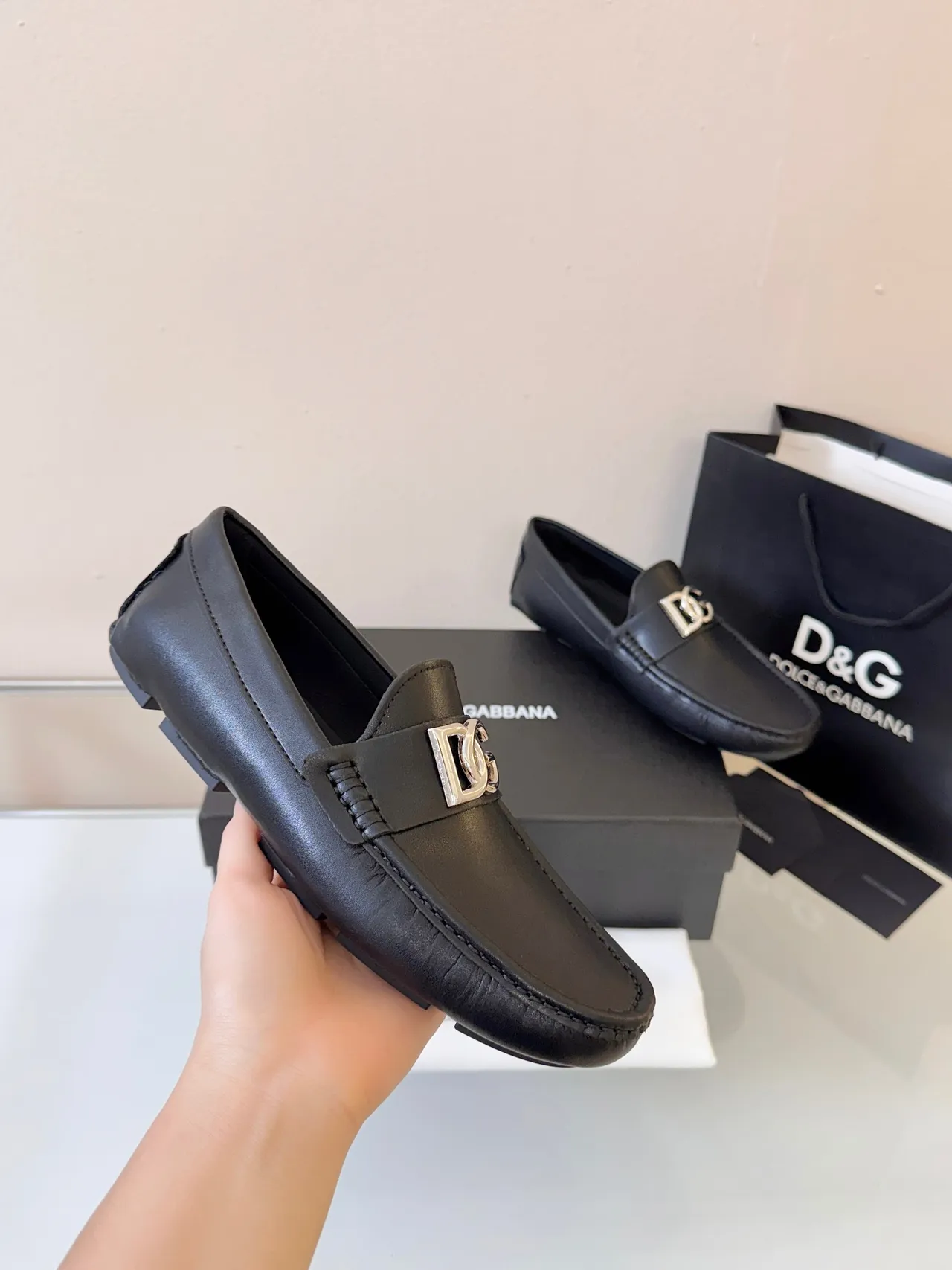 Dolce & Gabbana DG Loafer Black Leather Metal Buckle Loafers