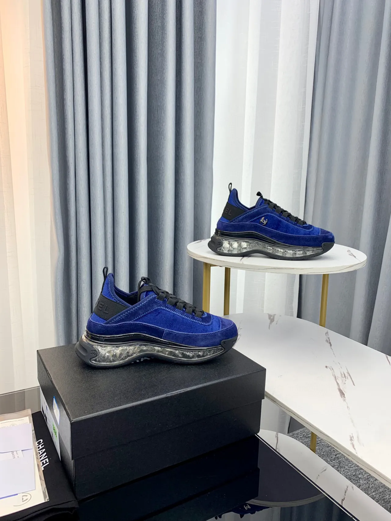 Chanel Cloud Blue Suede Transparent Sole Chunky Sneakers