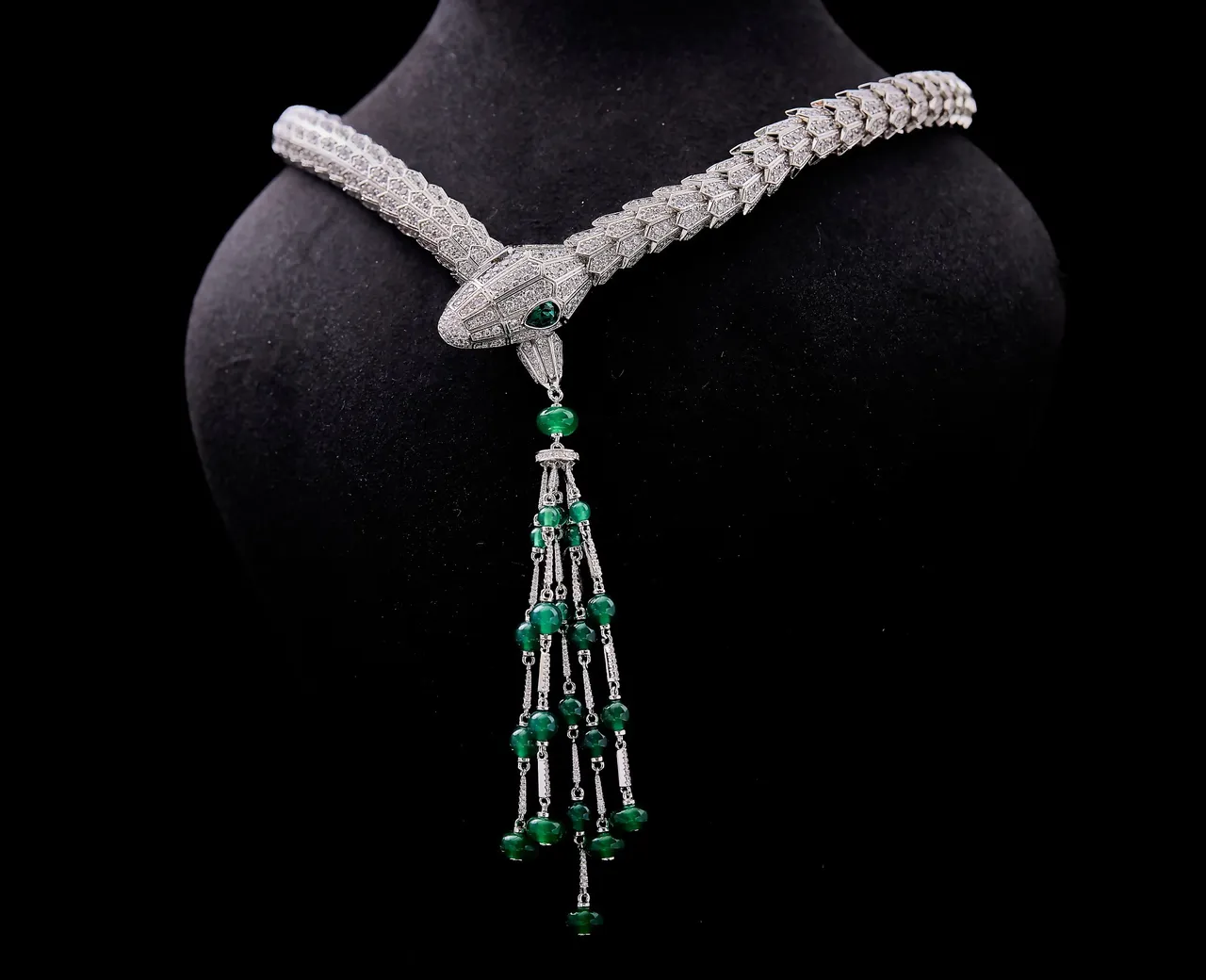 Bvlgari Serpenti Silver Multicolor Serpent Motif Pavé Diamond Setting Necklace
