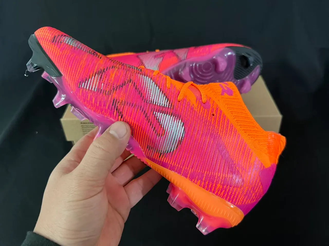 Puma Future Z Orange Purple Knit Upper High-Cut Sock Collar Firm-Ground Soccer Shoes