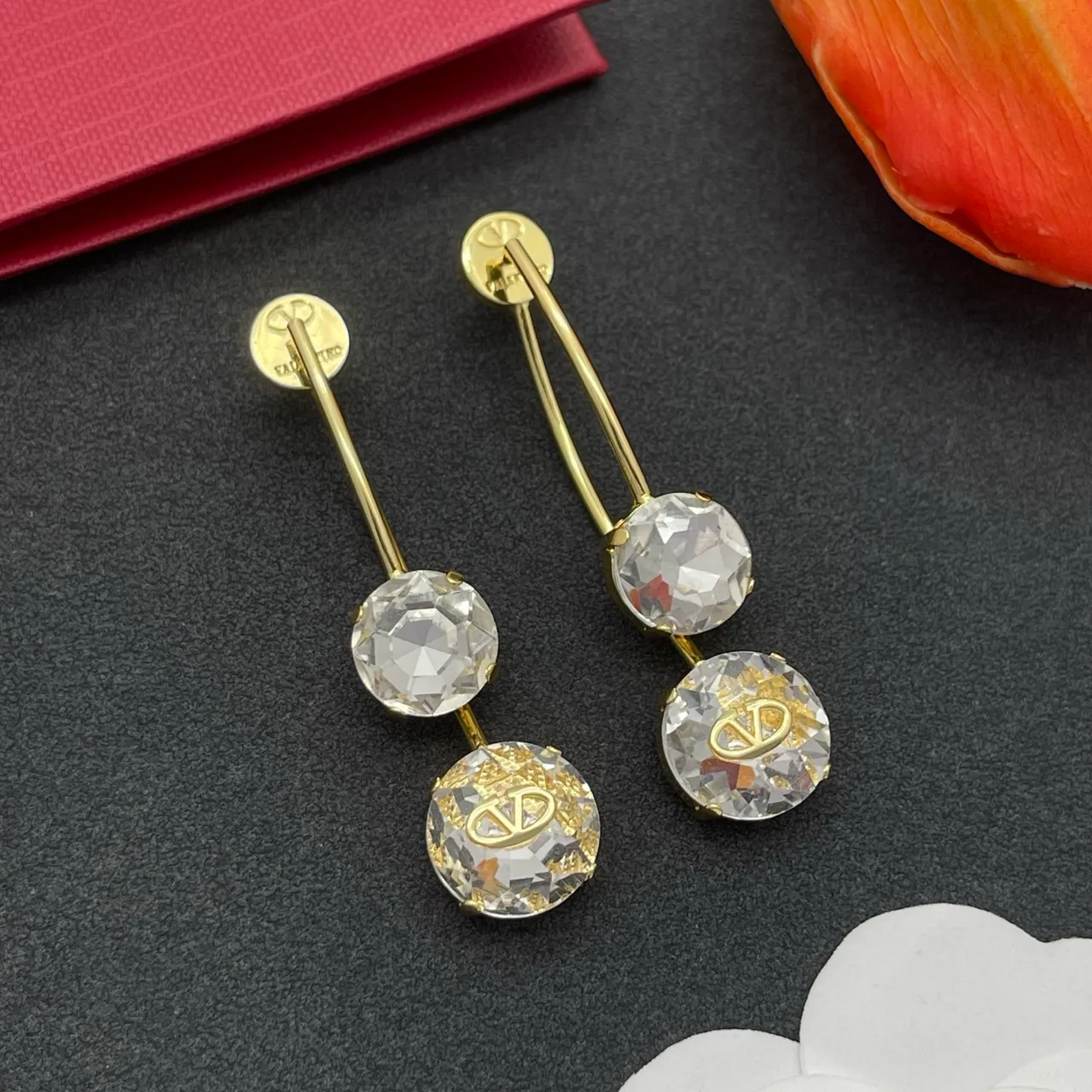 Valentino VLTN Triple Crystal Drop Earrings