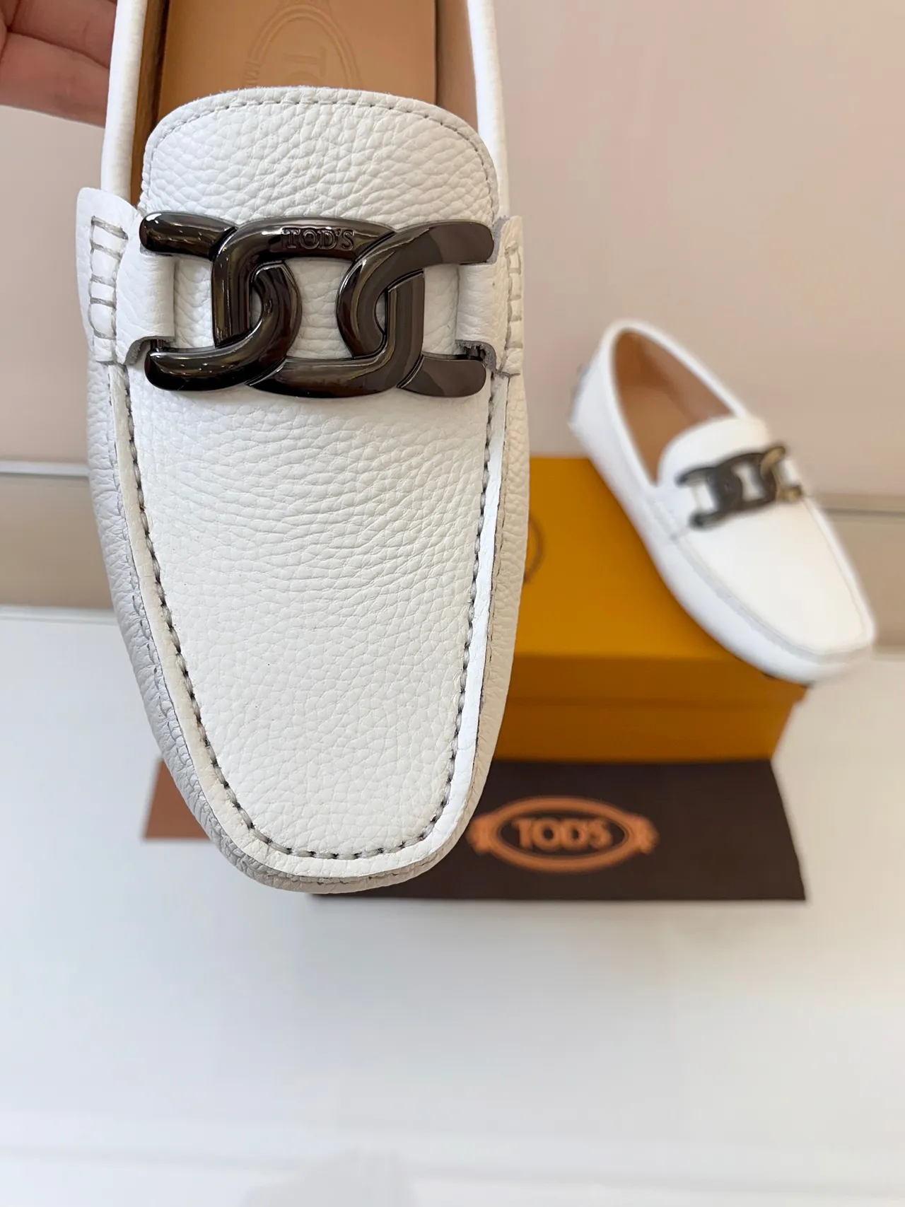 Tod's Gommino Horsebit Loafer White Pebbled Leather Loafers