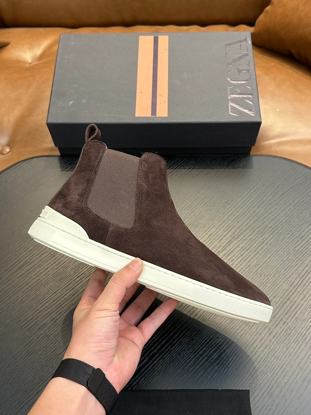 Zegna Brown Suede Chelsea Boots