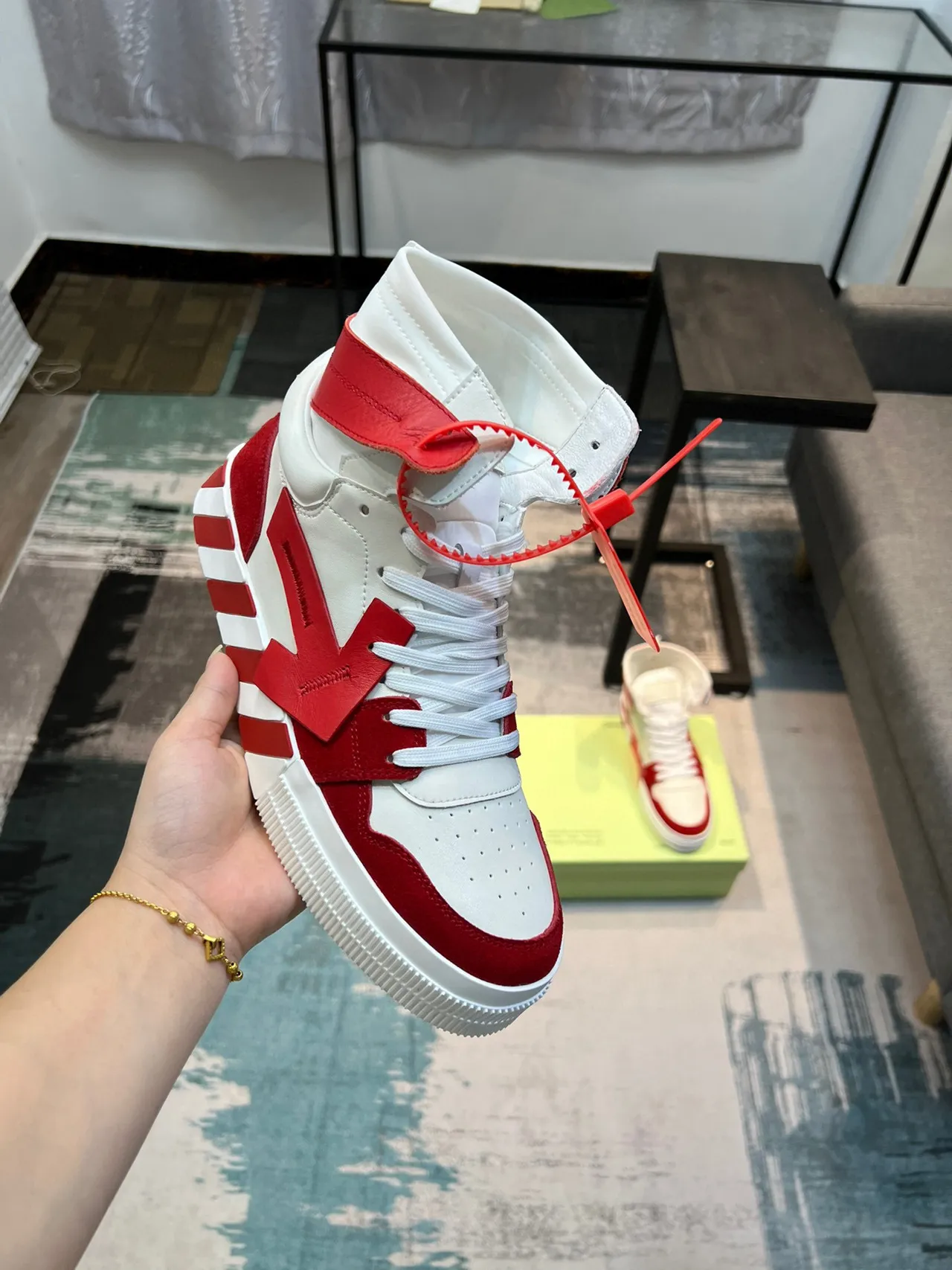 Off-White Red High-Top Industrial Zip-Tie Strap Lifestyle Sneakers