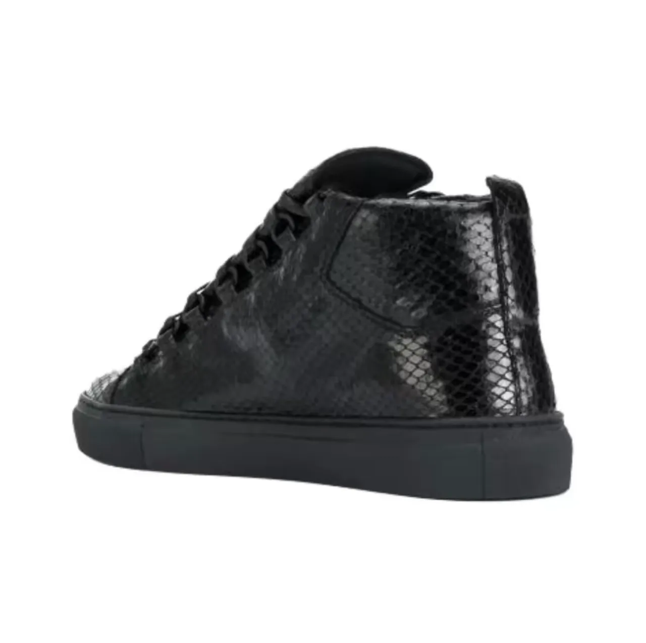 Black Snakeskin-Textured High-Top Lace-Up Sneaker