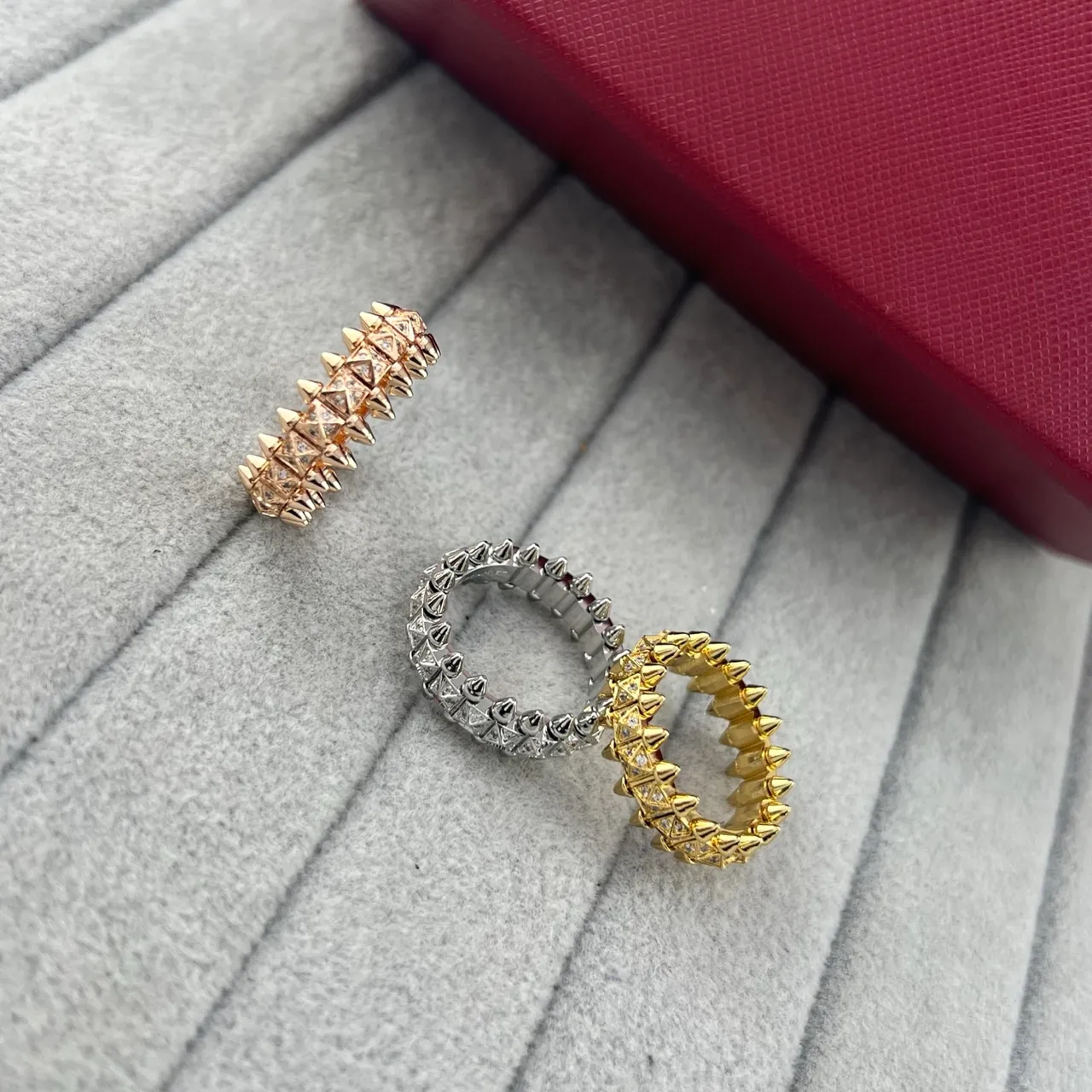 Cartier Juste un Clou Gold Silver Spiked Crown Motif Pavé-Set Triangular Facets Ring