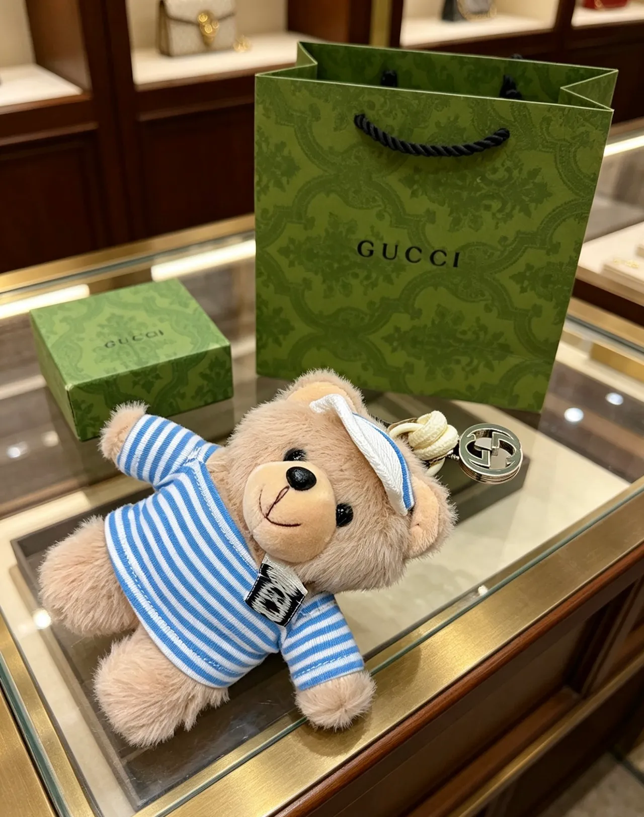 Gucci Green Beige Embossed Leather Interlocking G Hardware Tote Bag
