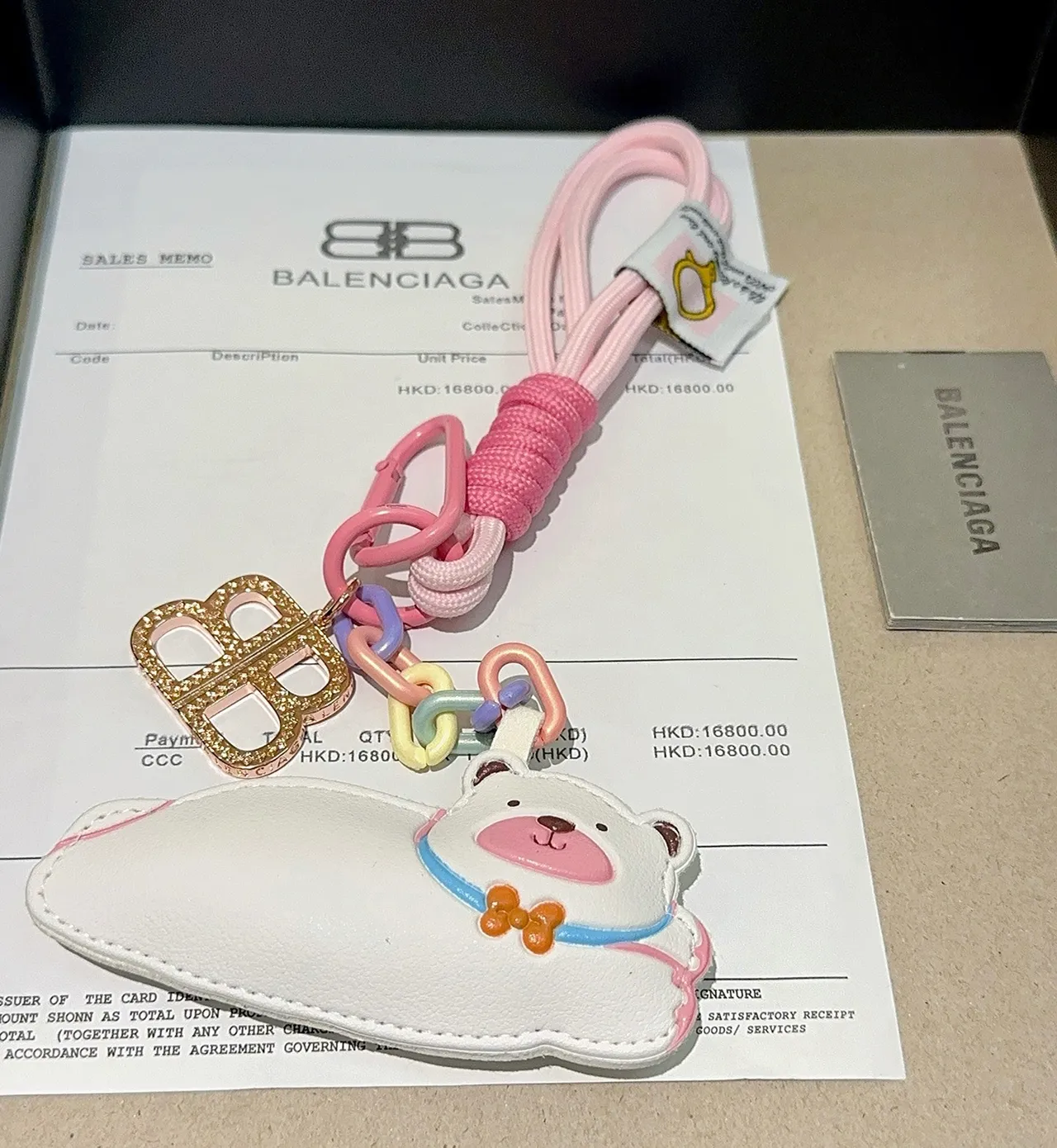 Balenciaga White Pink Leather Bear Charm Pastel Multicolor Chain Handbag