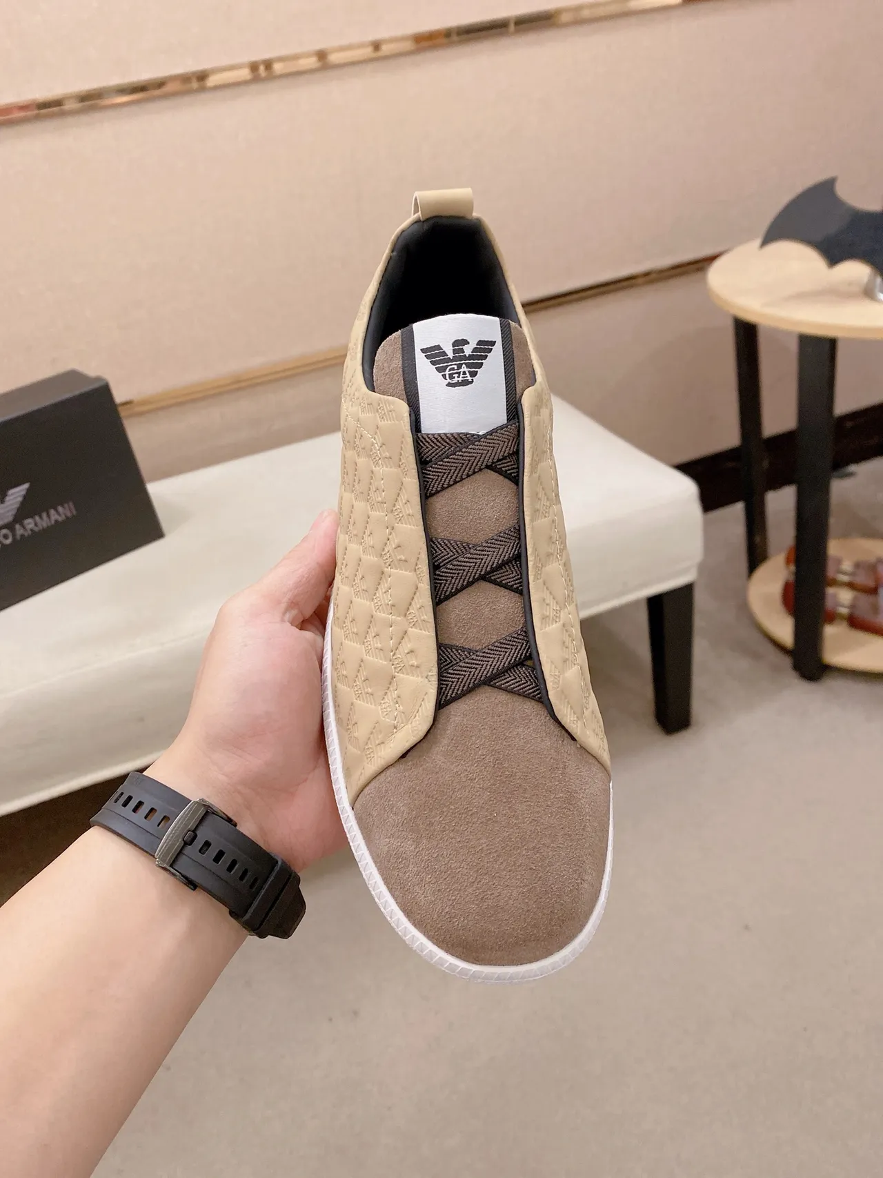 Emporio Armani Quilted Slip-On Beige Brown Lifestyle Sneakers